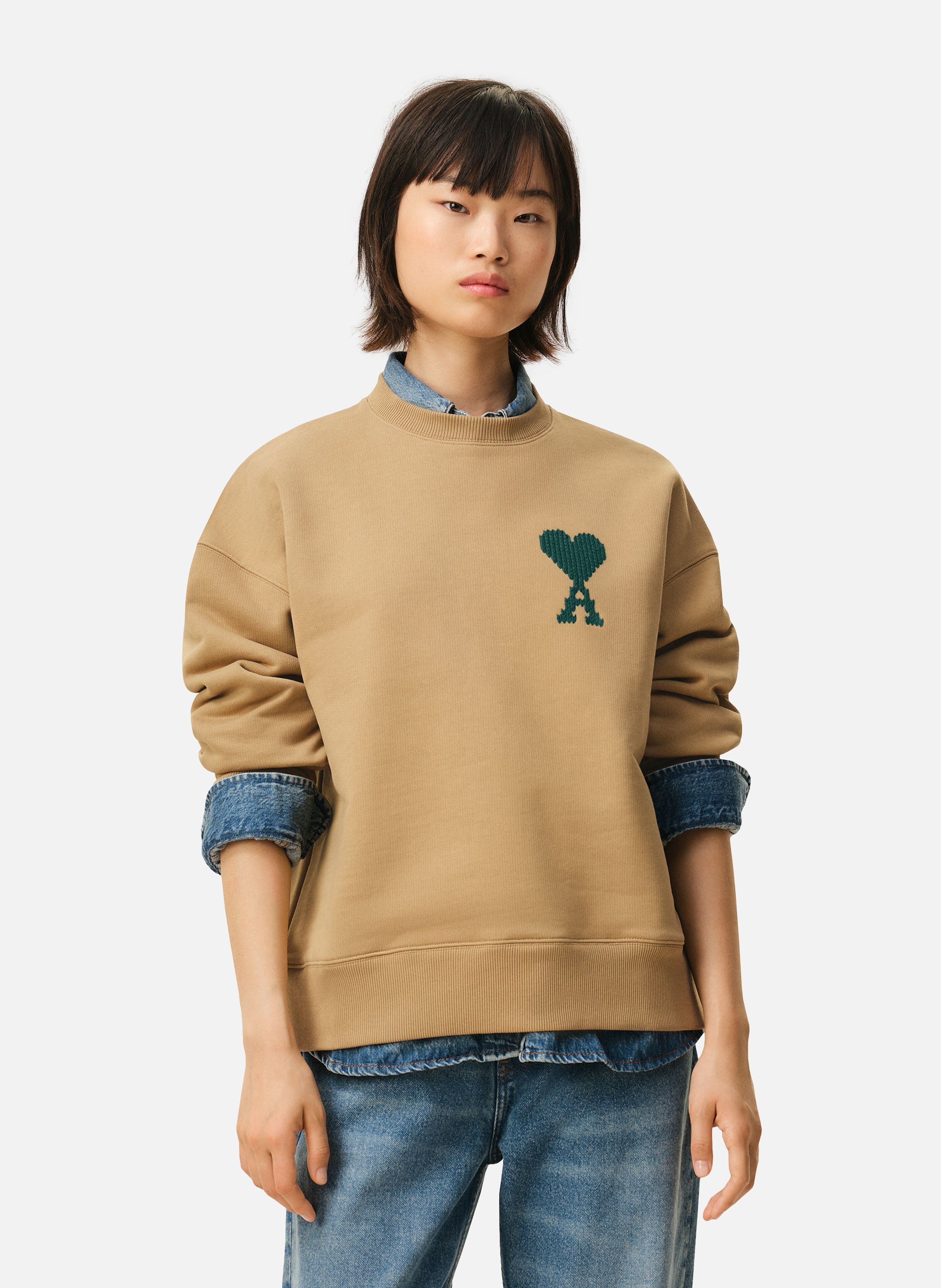 Sweatshirt broderie ami de coeur unisexe en coton AMI PARIS Beige