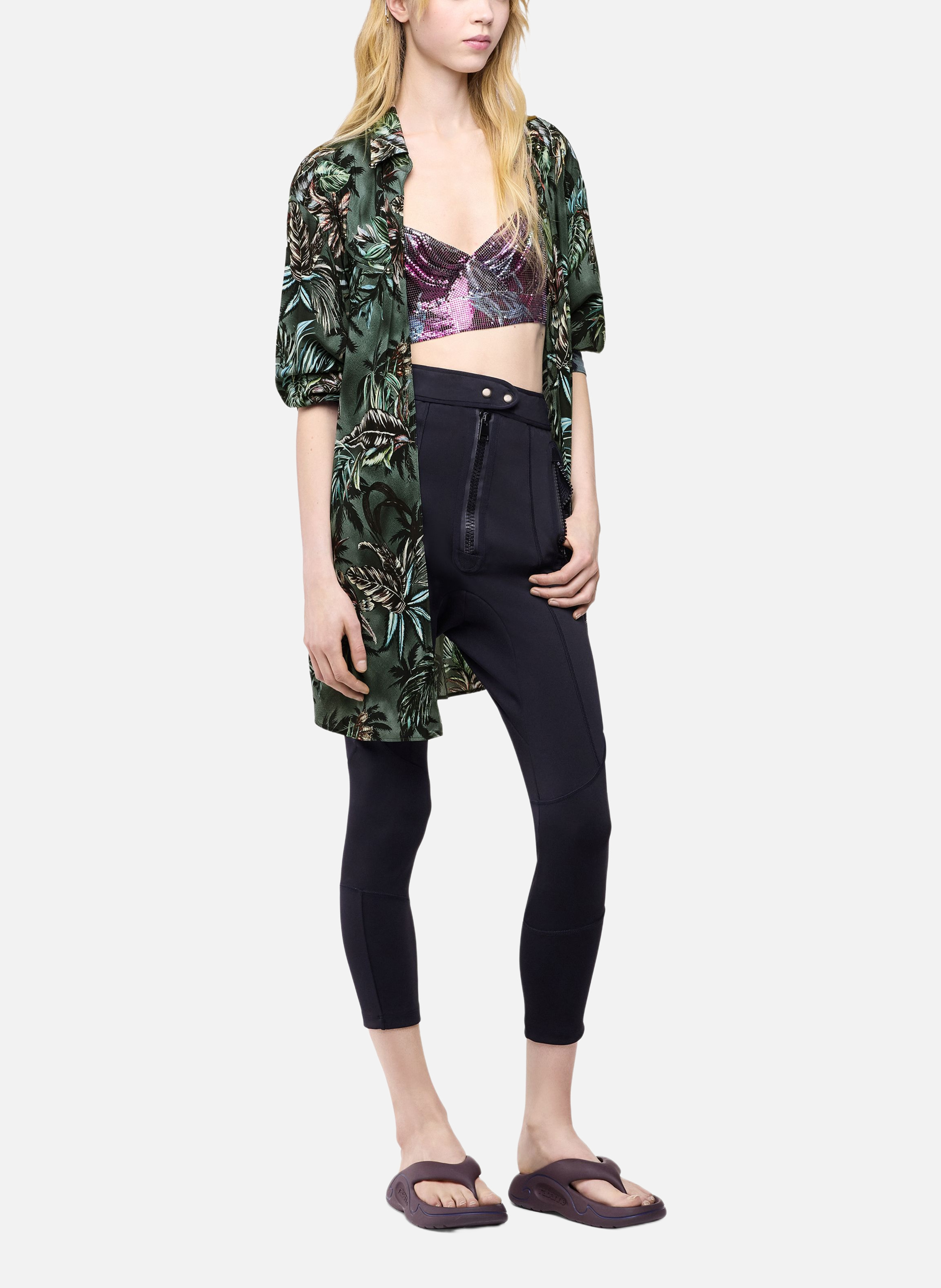 Chemise oversize en crêpe de soie imprimé floral RABANNE Vert