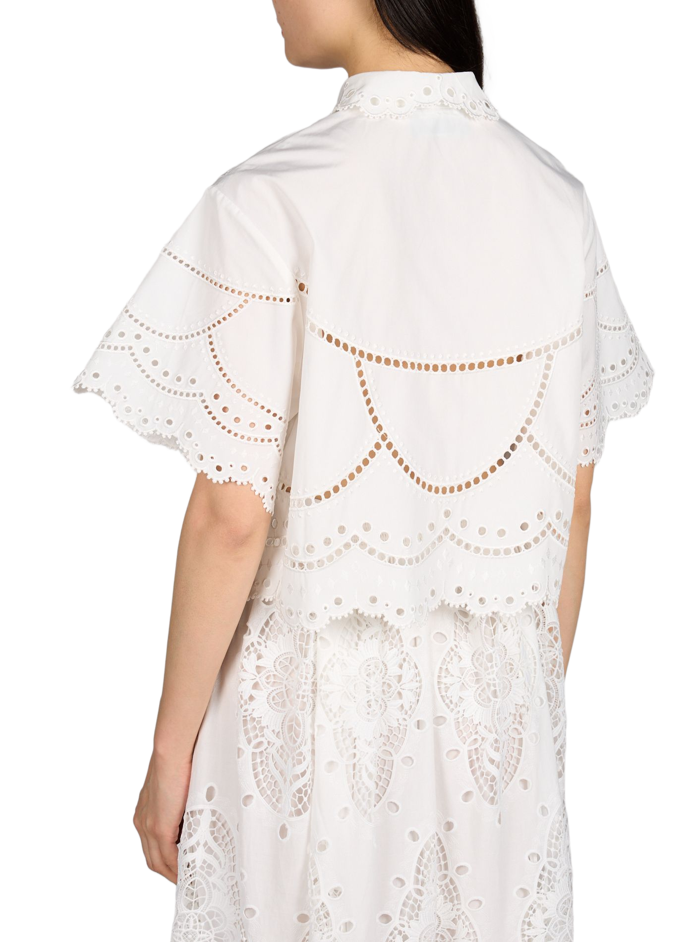 Chemise cropped brodée à manches courtes BERENICE Blanc