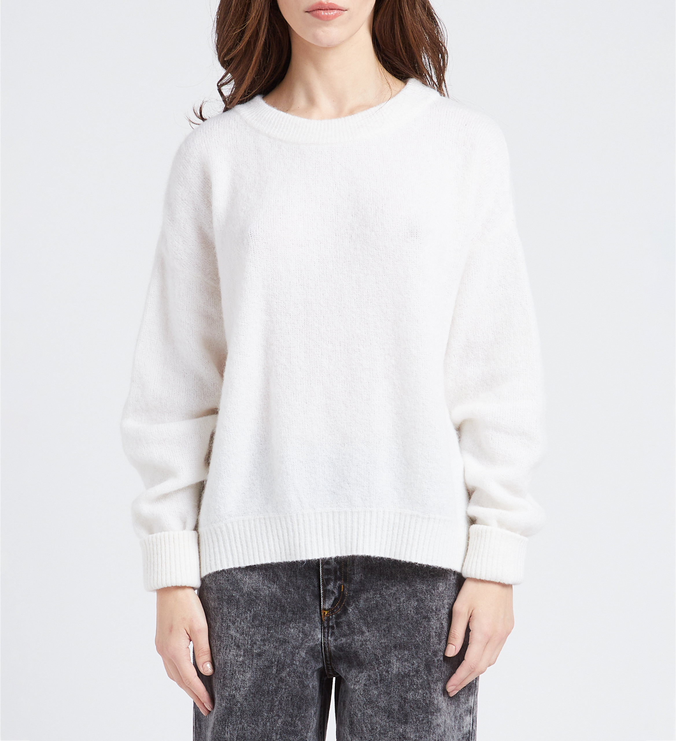 Pull ample col rond en laine mélangée vitow  Blanc