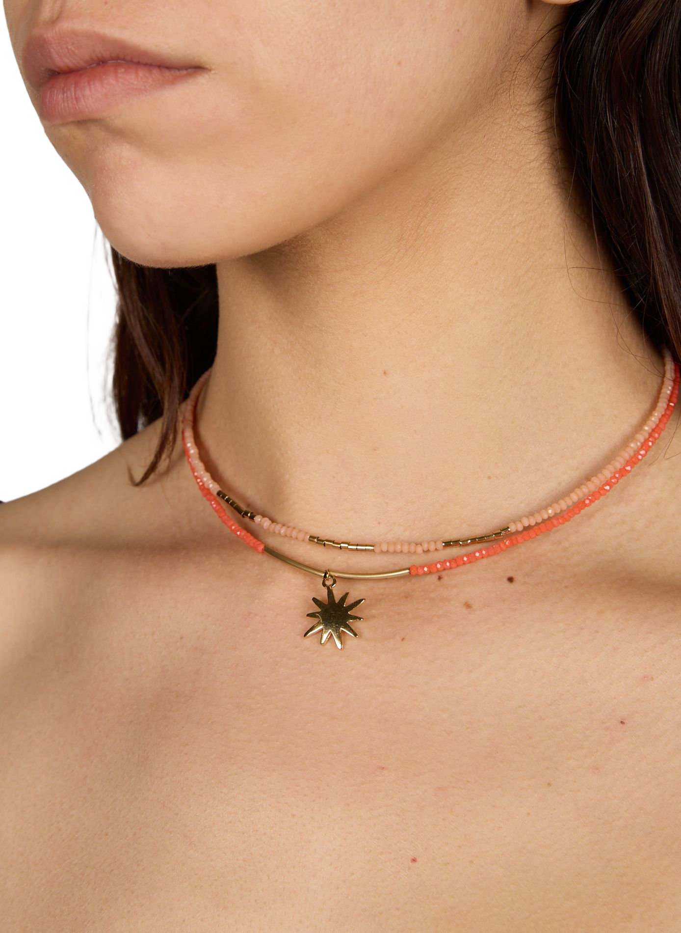 Collier mini perles à soleil  AU PRINTEMPS PARIS Orange