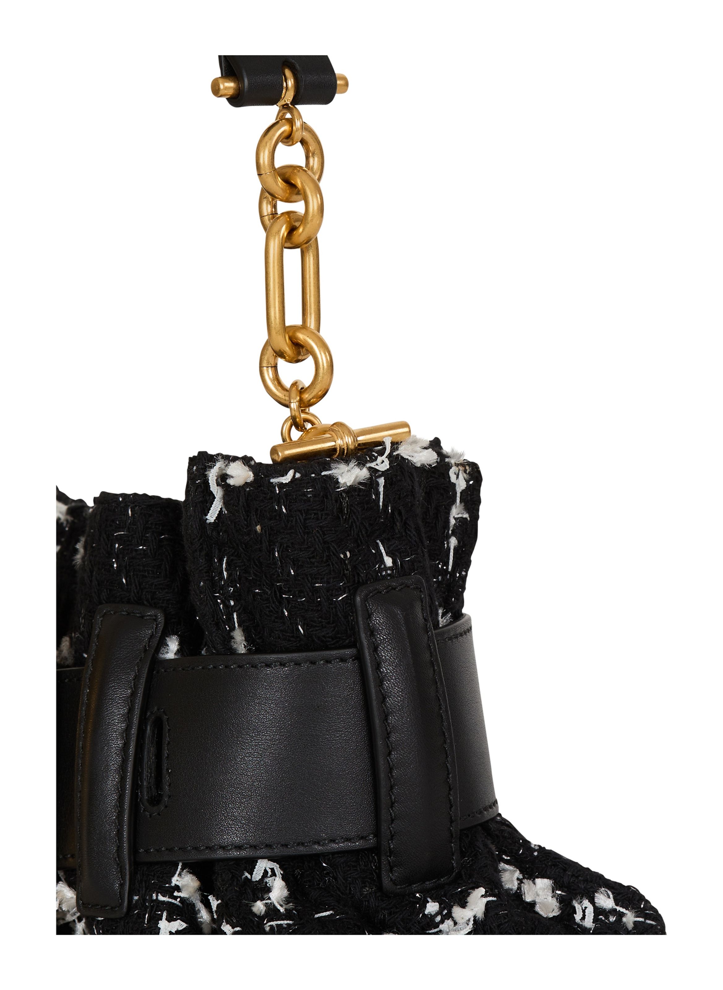 Sac anthem mini en tweed et cuir lisse BALMAIN Noir