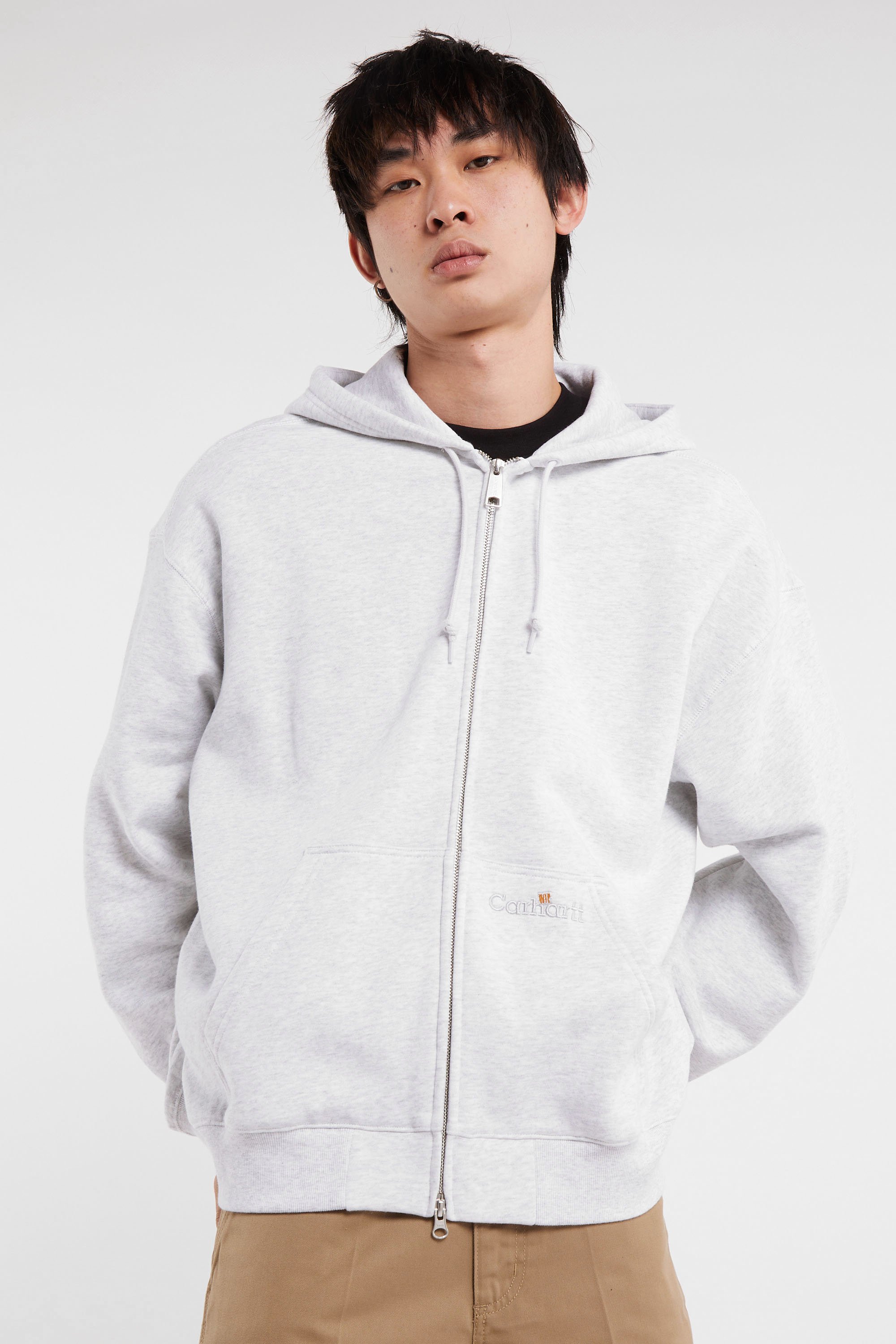 Hoodie zippé hooded wip label sweat jacket CARHARTT WIP Gris