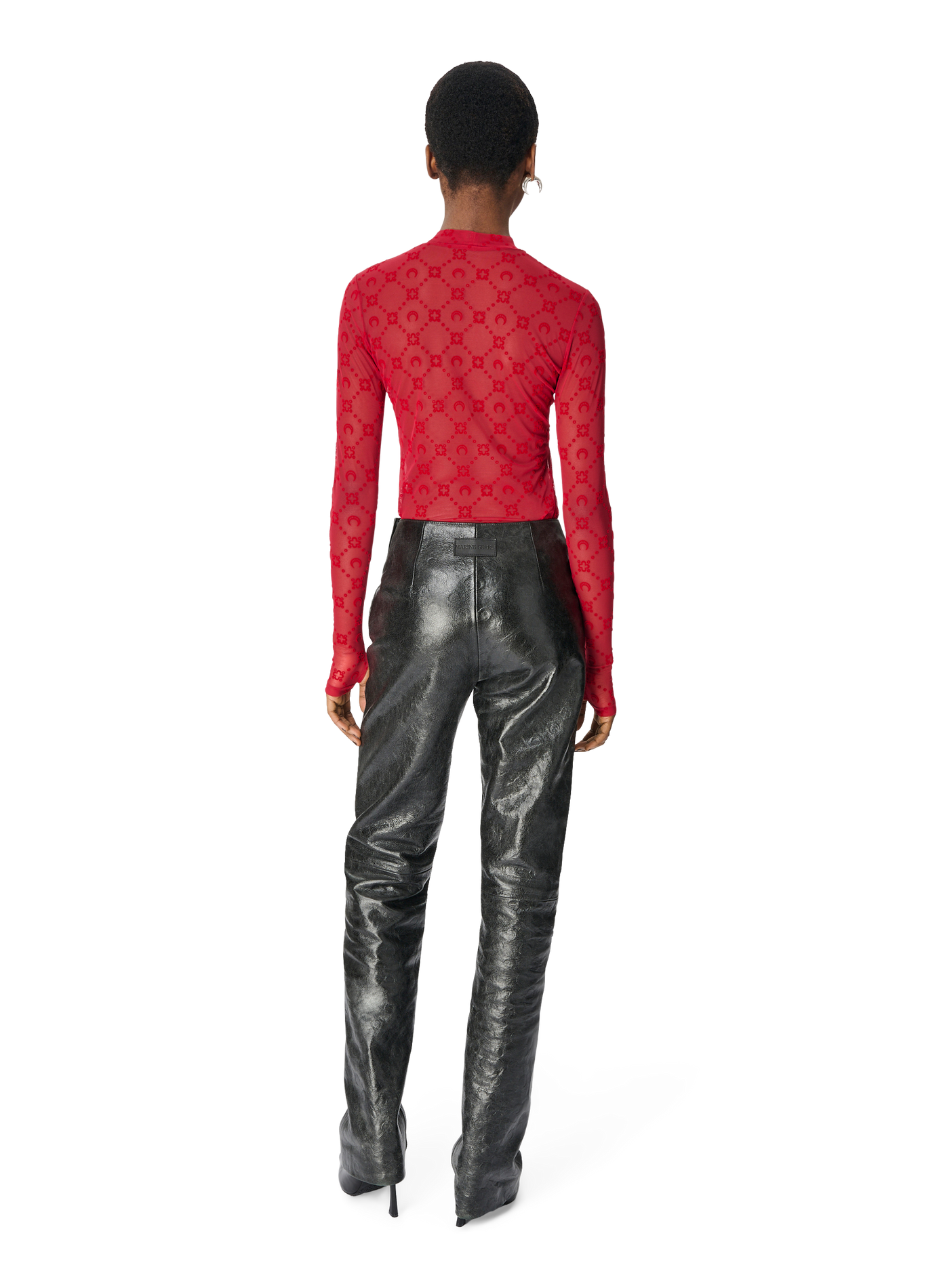 Glossy moon leather straight trousers MARINE SERRE Black