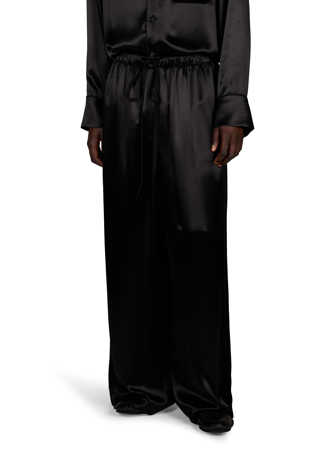 Albertus satin pants with elastic waistband ANN DEMEULEMEESTER Black