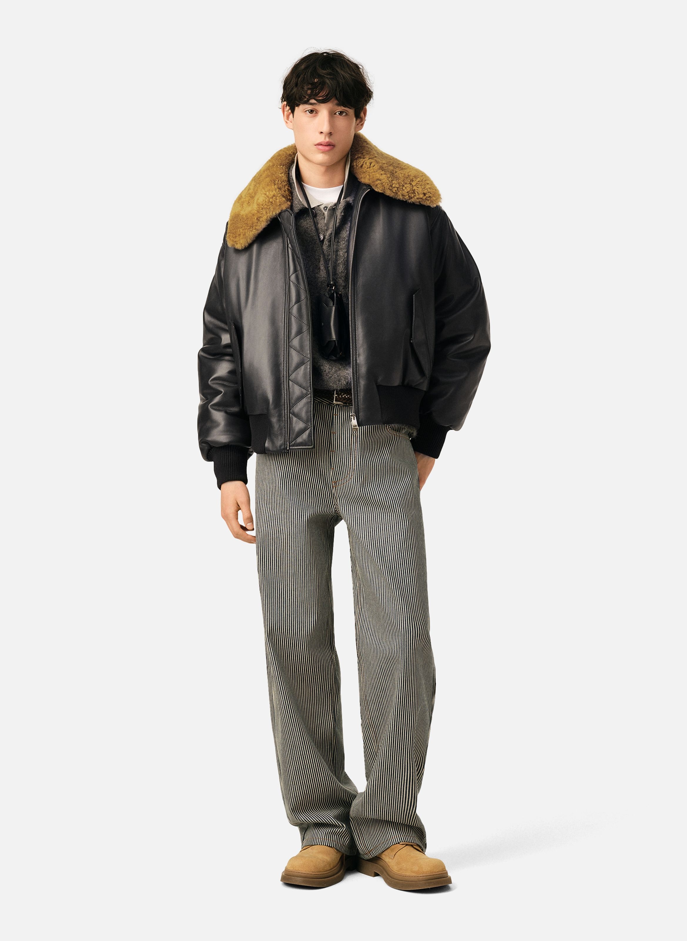Blouson rembourré unisexe en cuir d'agneau AMI PARIS Noir