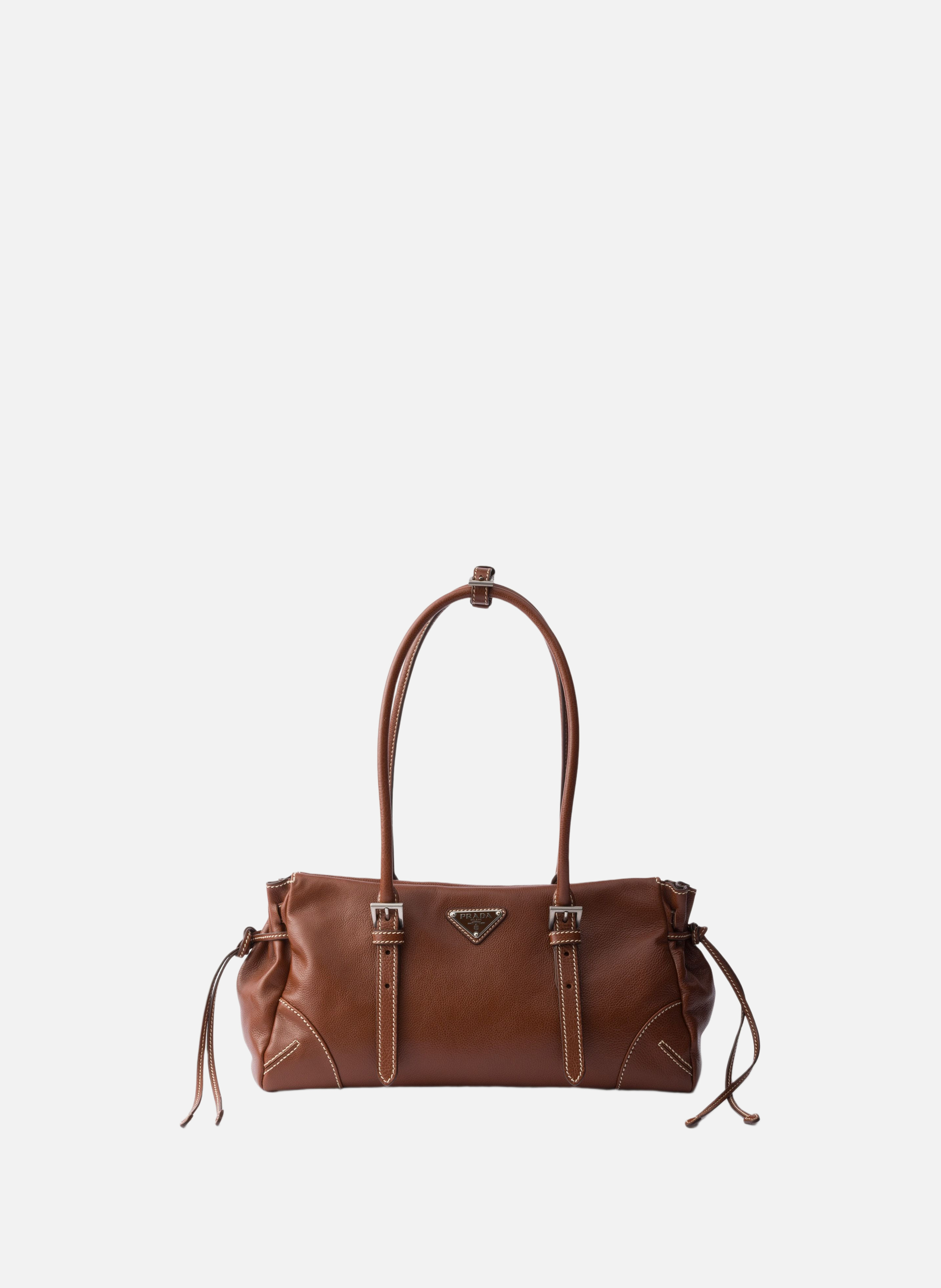 Cabas prada bonnie en cuir vieilli de taille moyen PRADA Marron
