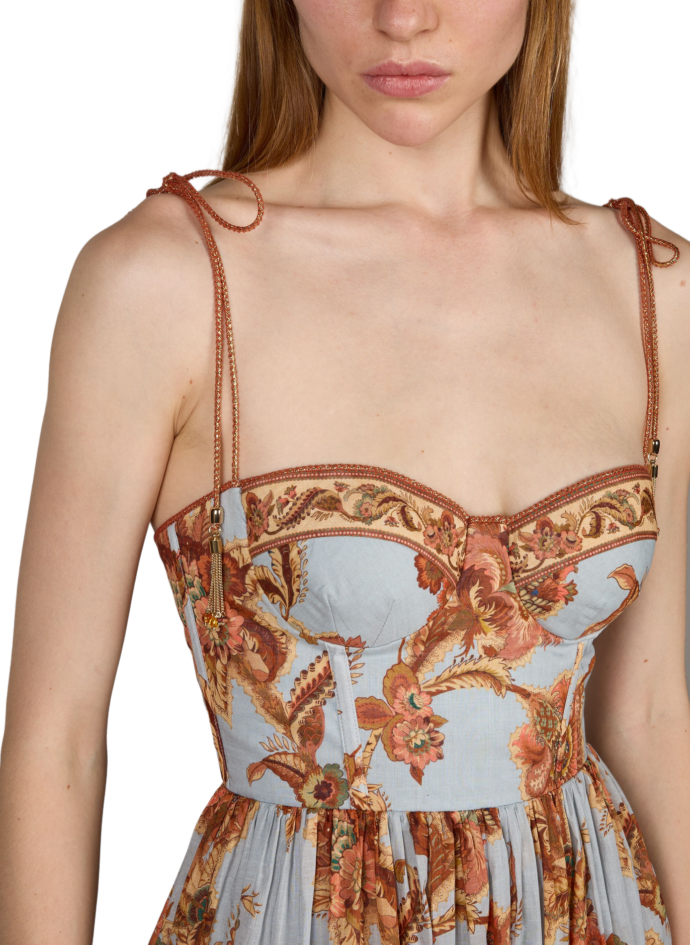 Bedrucktes Blumenkleid mit Korsett aus Baumwolle ZIMMERMANN Orange