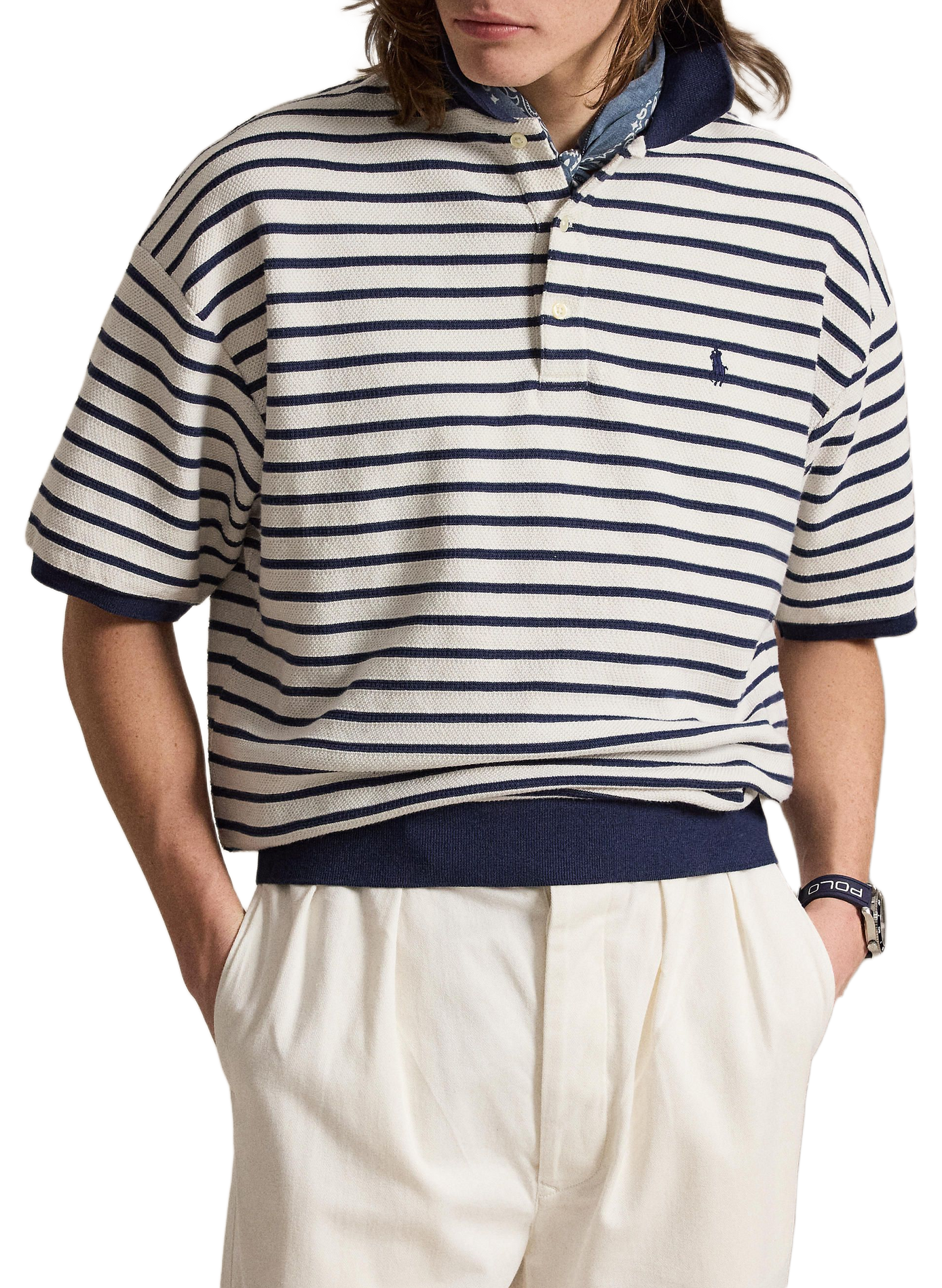 Short-sleeved striped cotton polo | Beige POLO RALPH LAUREN Men