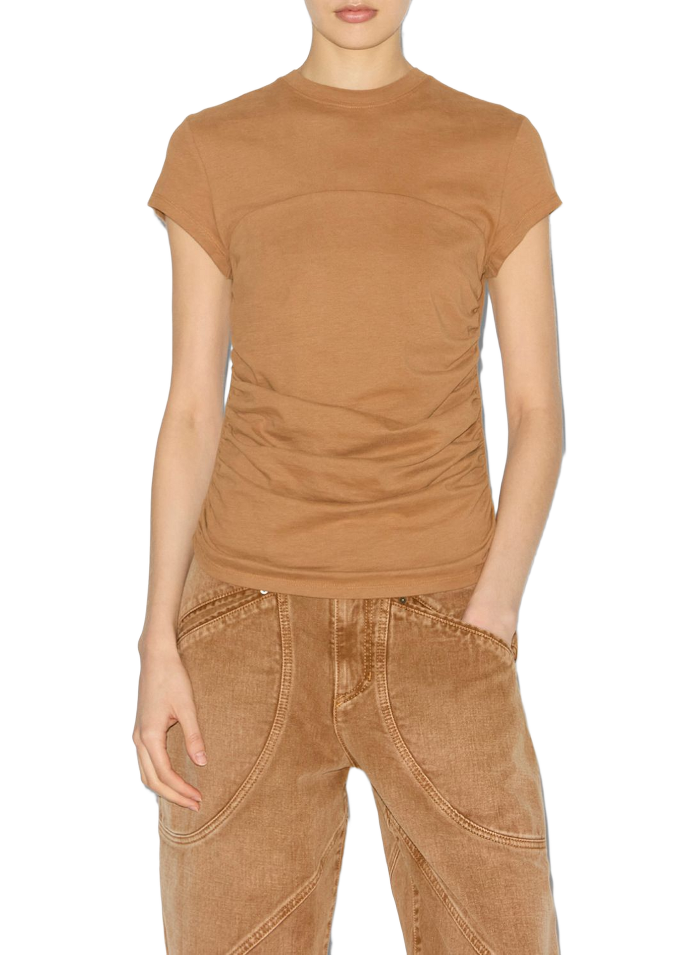 T-shirt met plooien van katoen ISABEL MARANT Bruin