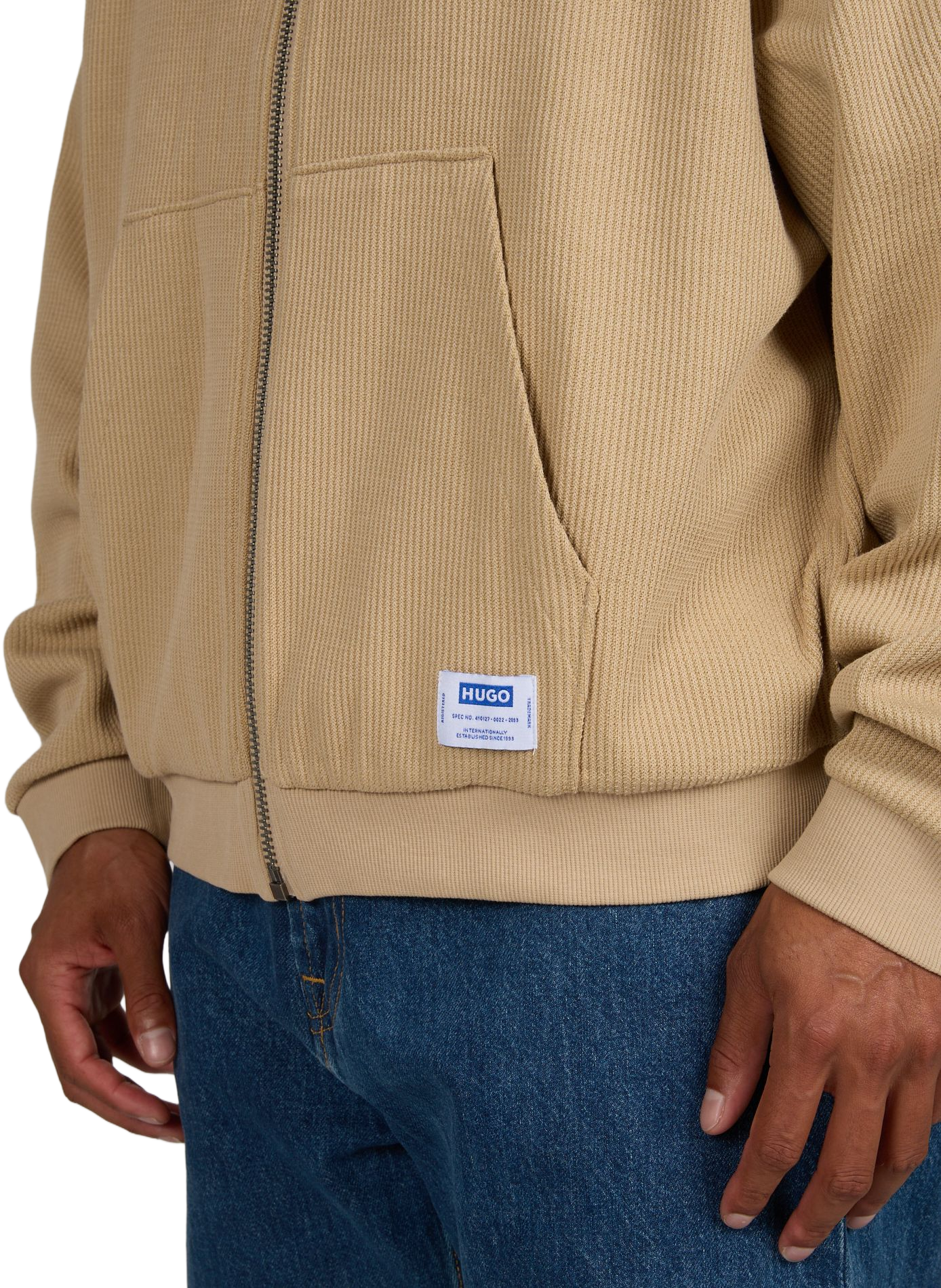 Rechte hoodie-sweatshirt van gemengd katoen HUGO BLUE Beige