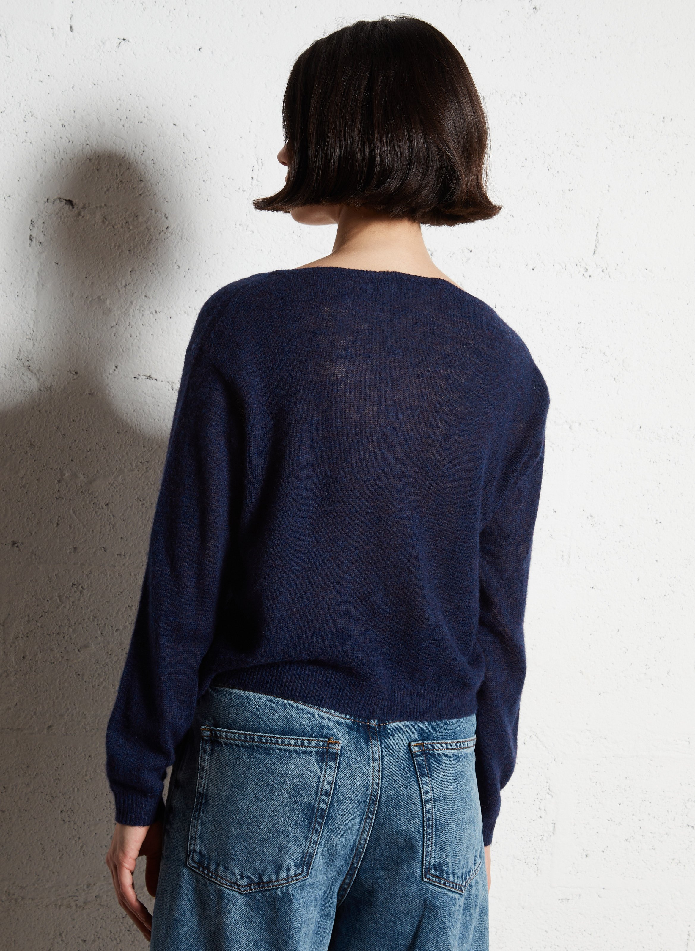 Pull court col v en laine mélangé dumy AMERICAN VINTAGE Bleu