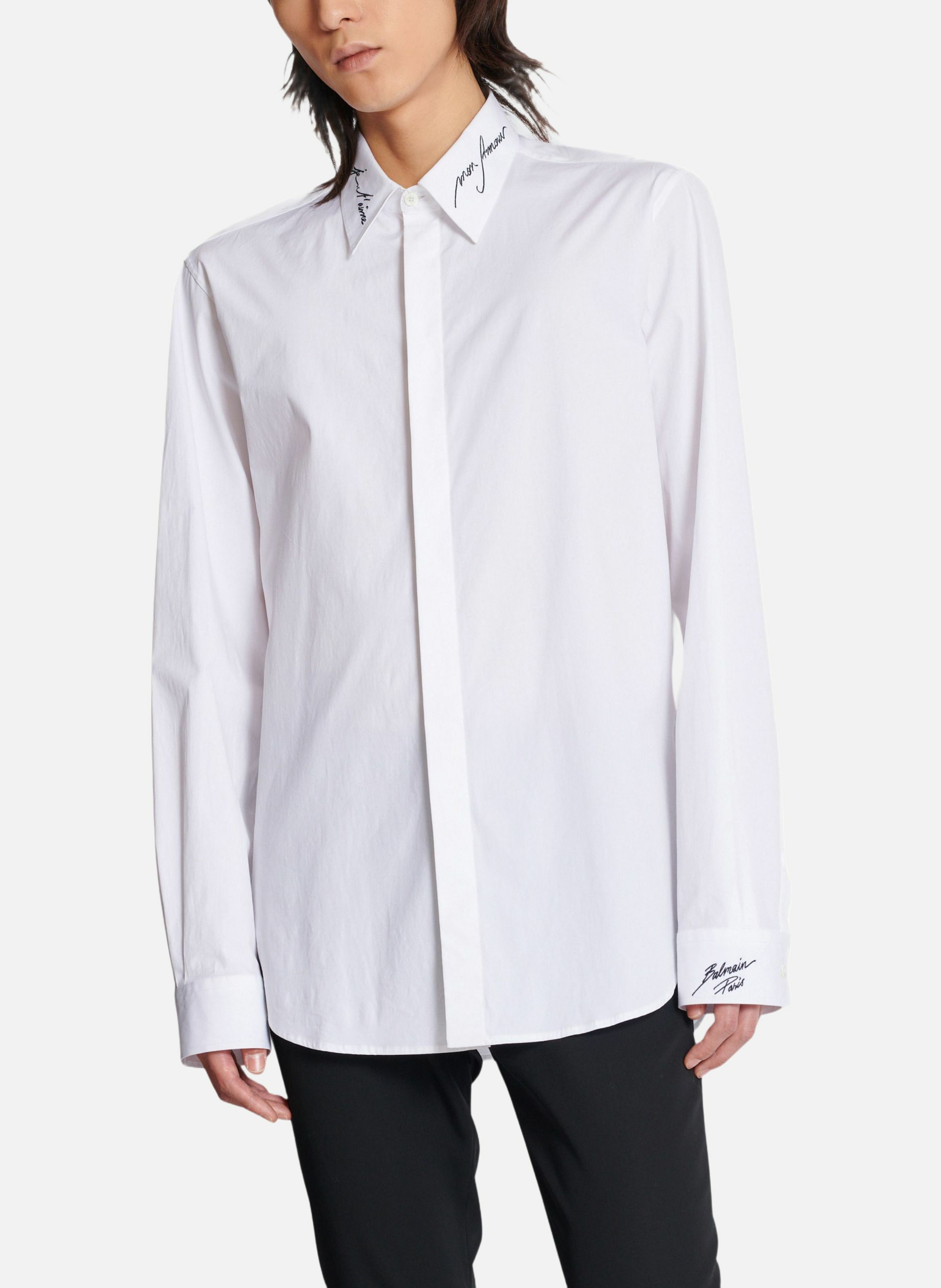 Chemise en popeline à col brodé BALMAIN Blanc
