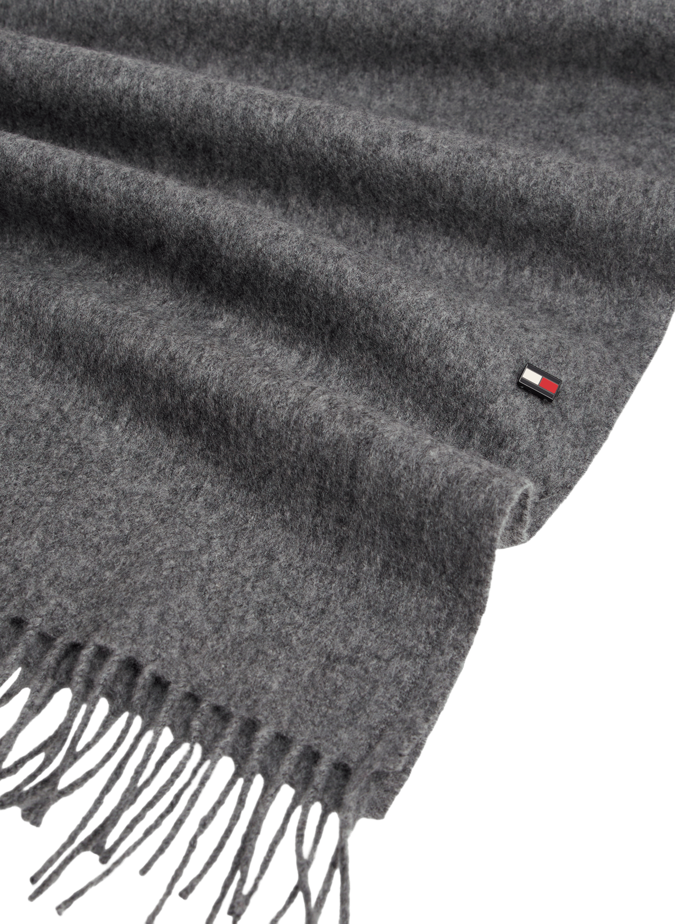 Hilfiger Flag cashmere scarf with fringes TOMMY HILFIGER Grey
