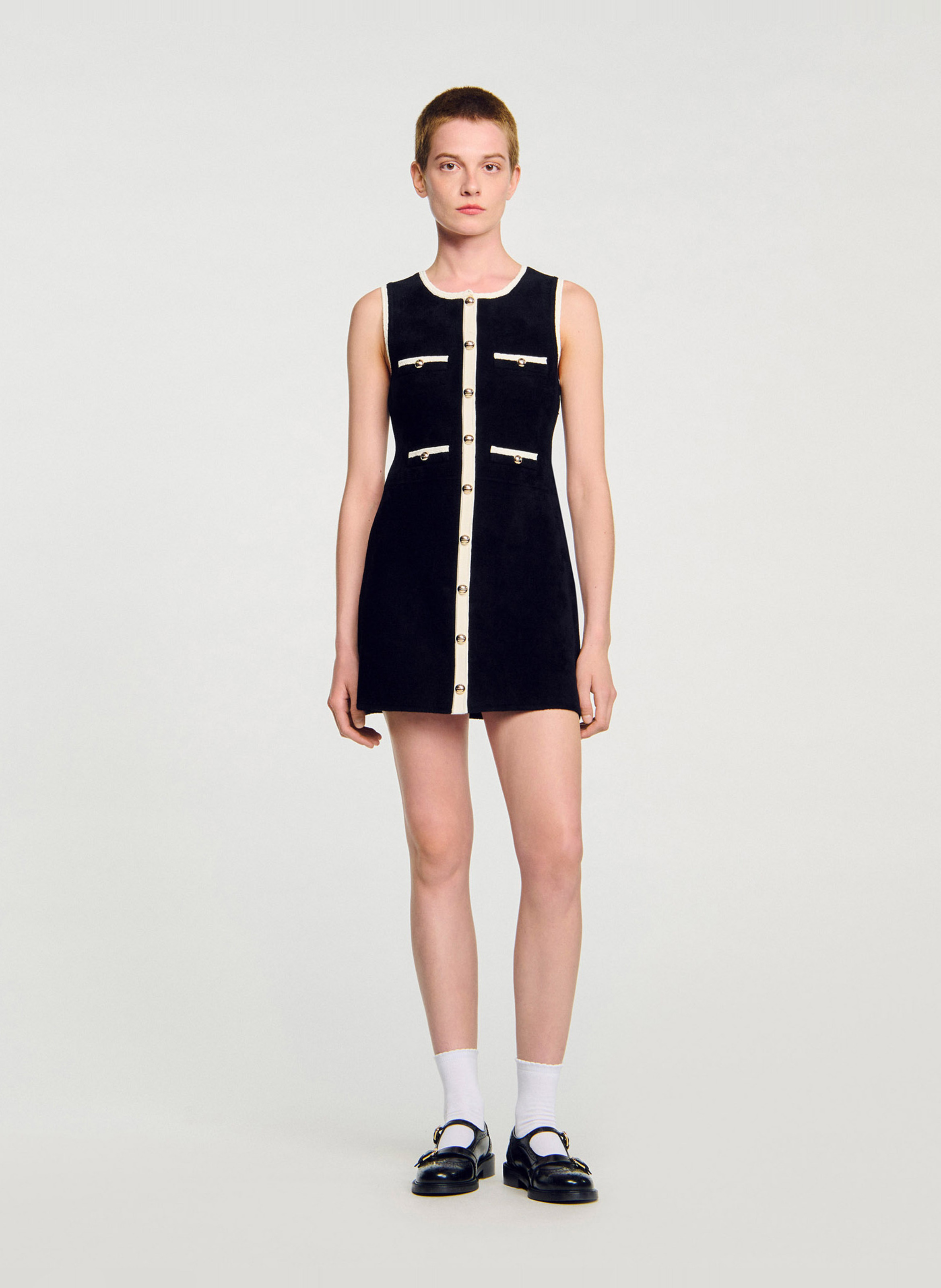 Robe courte évasée col rond SANDRO Noir