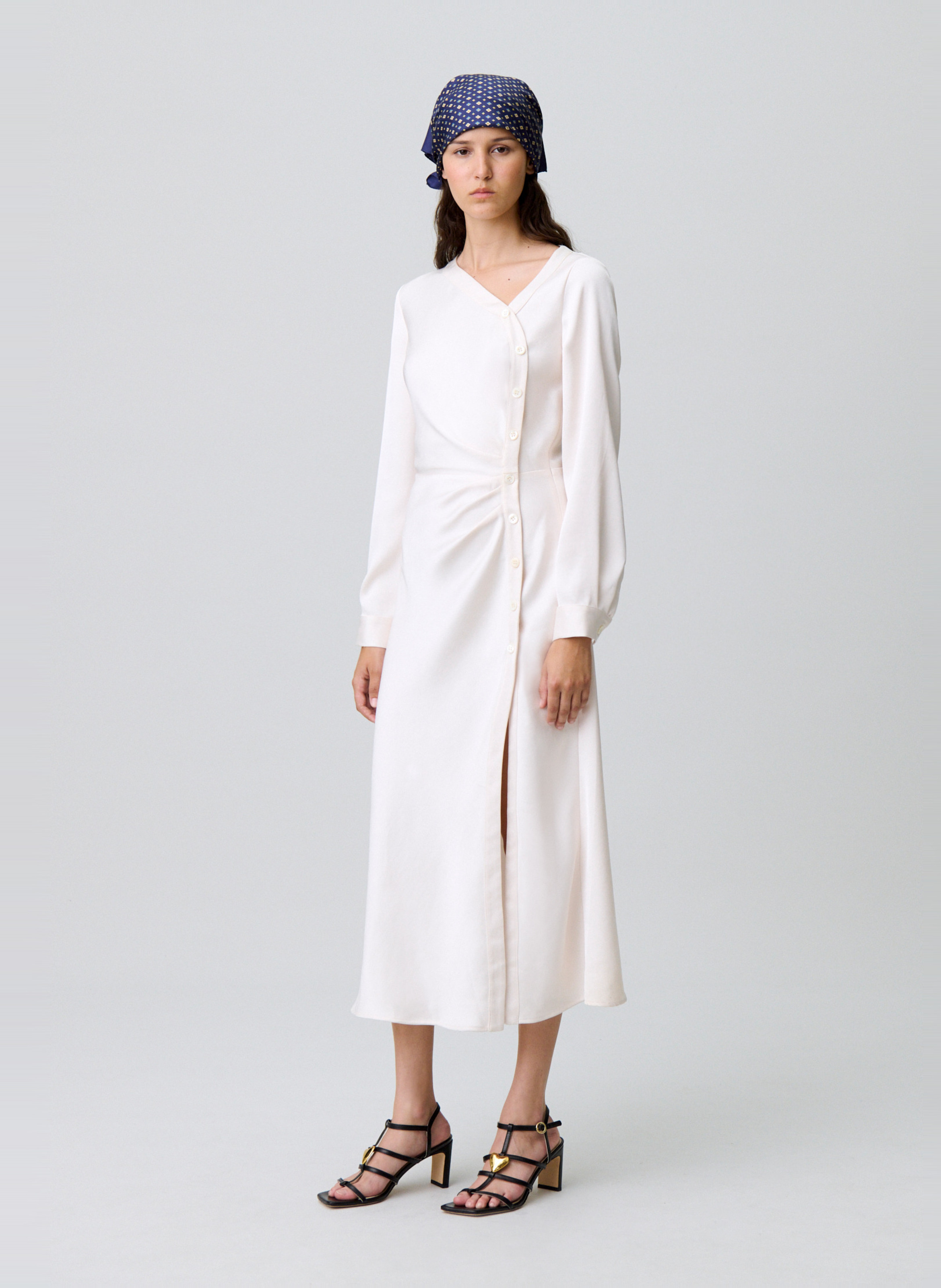 Robe longue col v romi Blanc