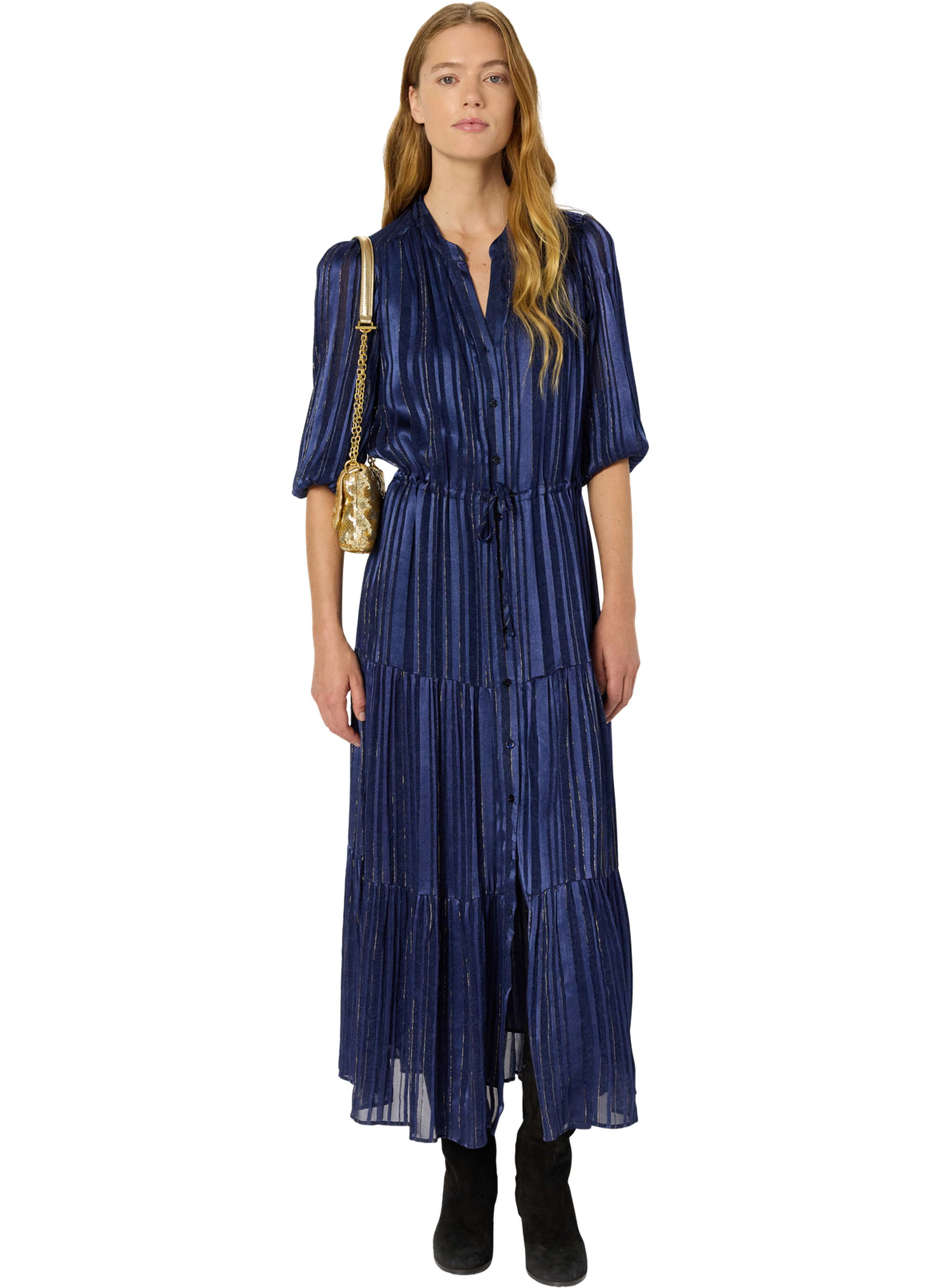 Robe longue satinée à lurex - lydie GERARD DAREL Bleu