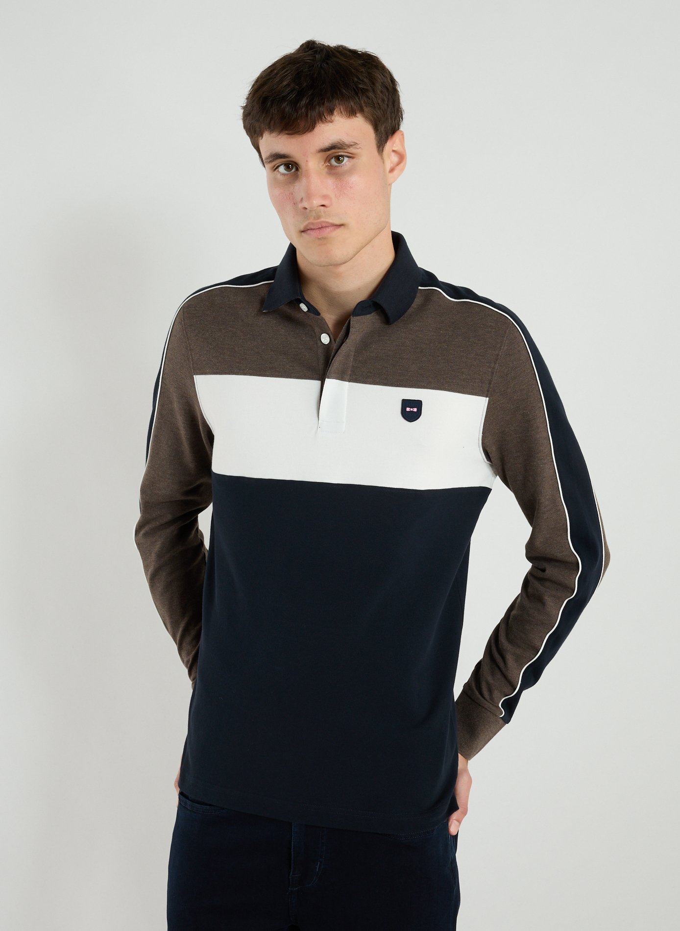 EDEN PARK Long-sleeved polo shirt with logo Brown