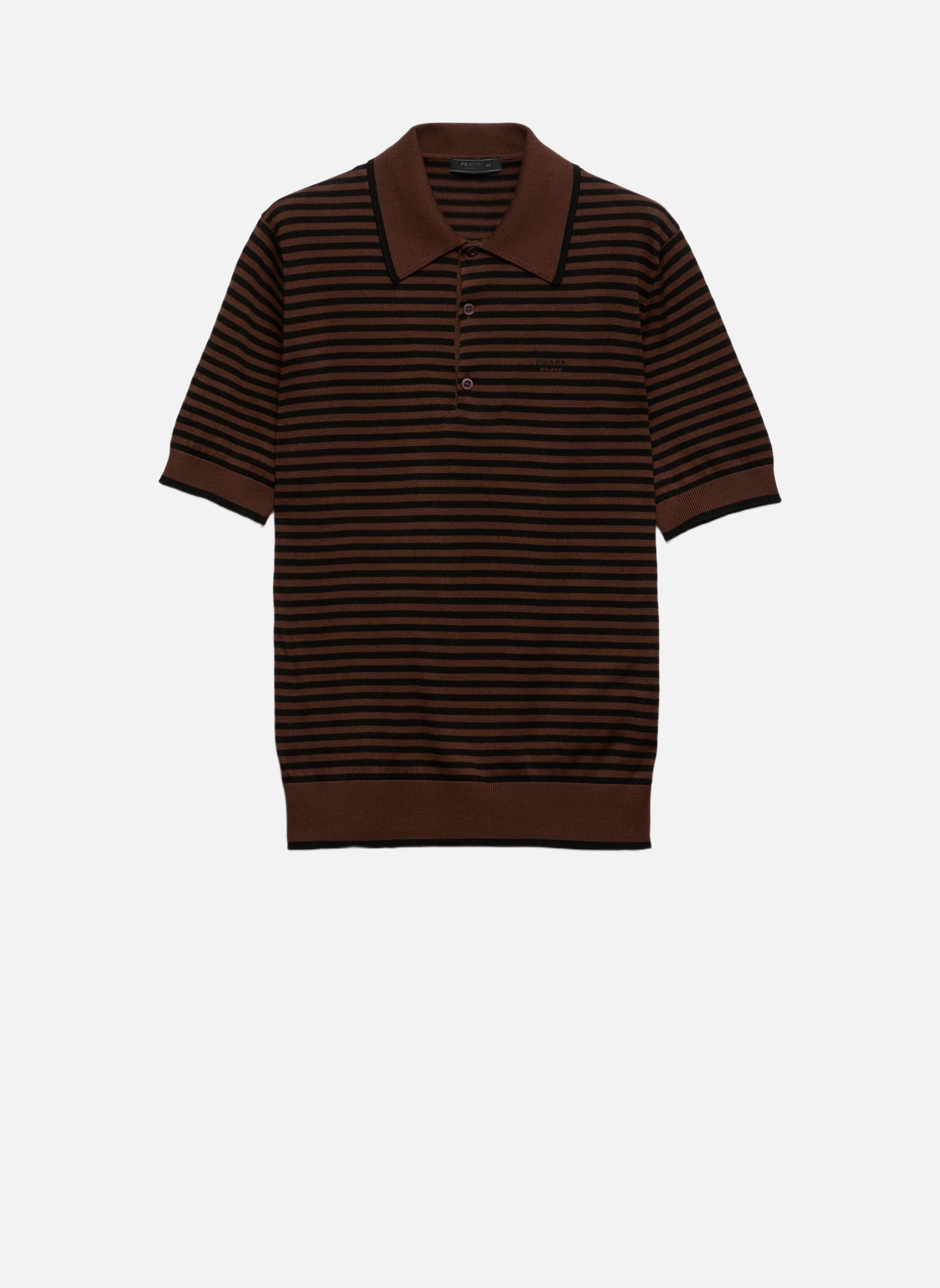 Polo en coton rayé PRADA Marron