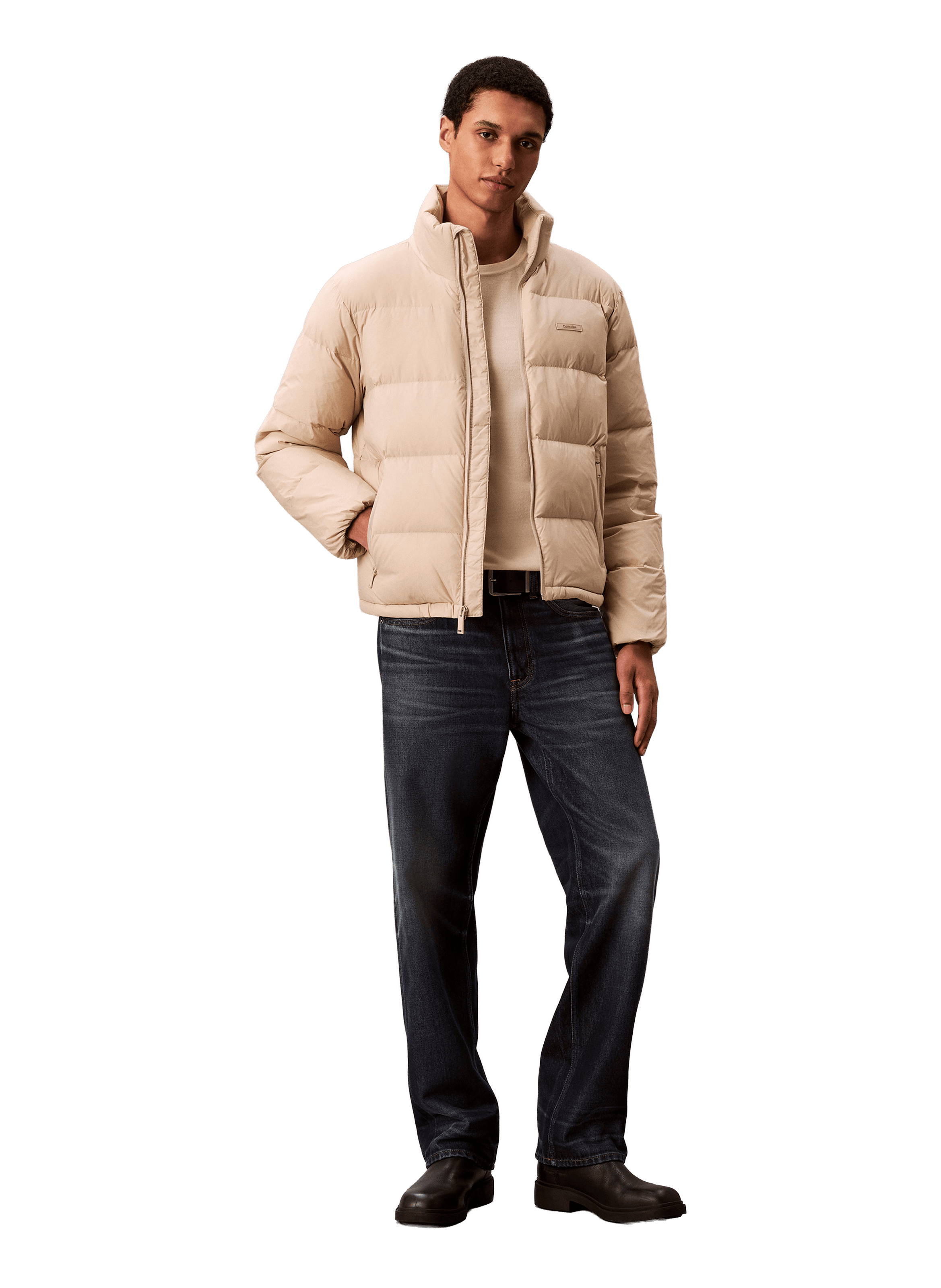 Quilted straight jacket with high collar CALVIN KLEIN Beige