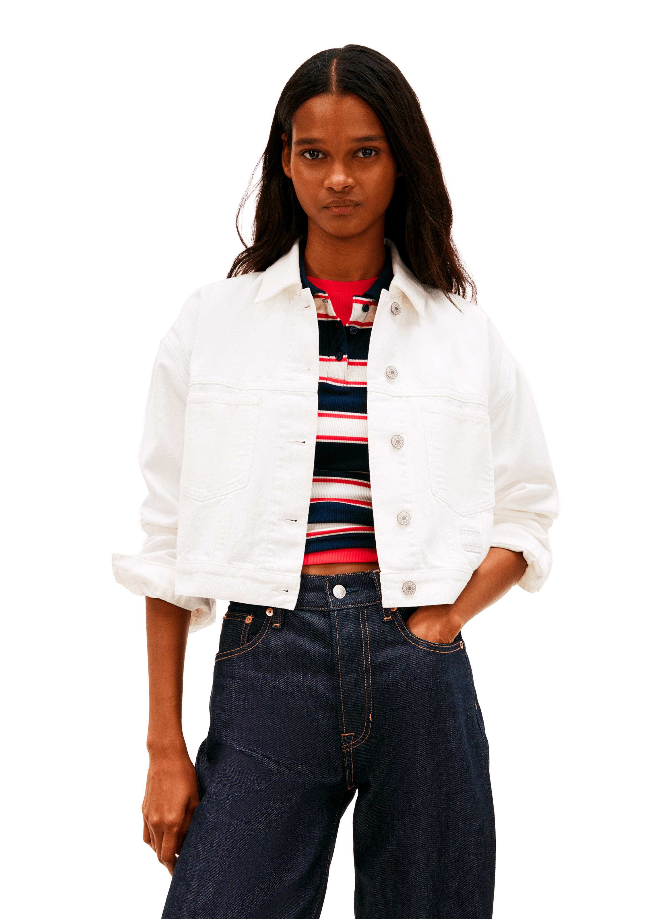 Veste courte en denim de coton TOMMY HILFIGER Beige