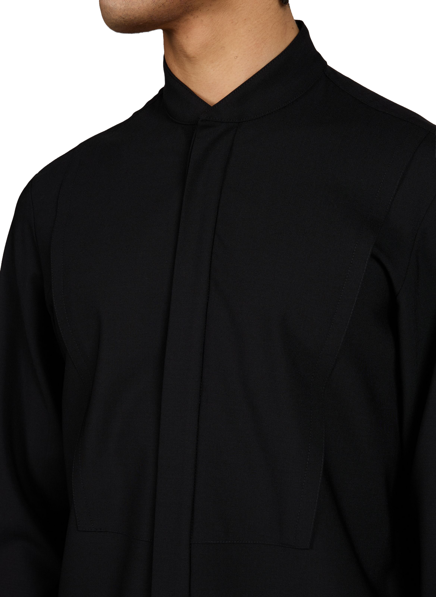 Chemise à col officier en laine vierge mélangée EMPORIO ARMANI Noir
