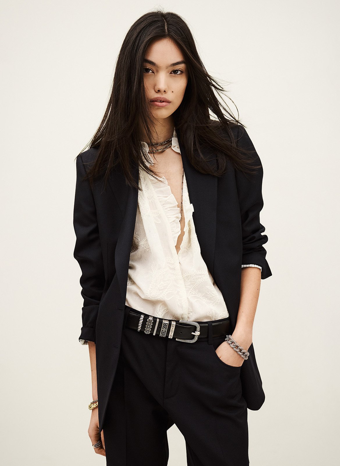 Veste de blazer droite en laine nisha BA&SH Bleu