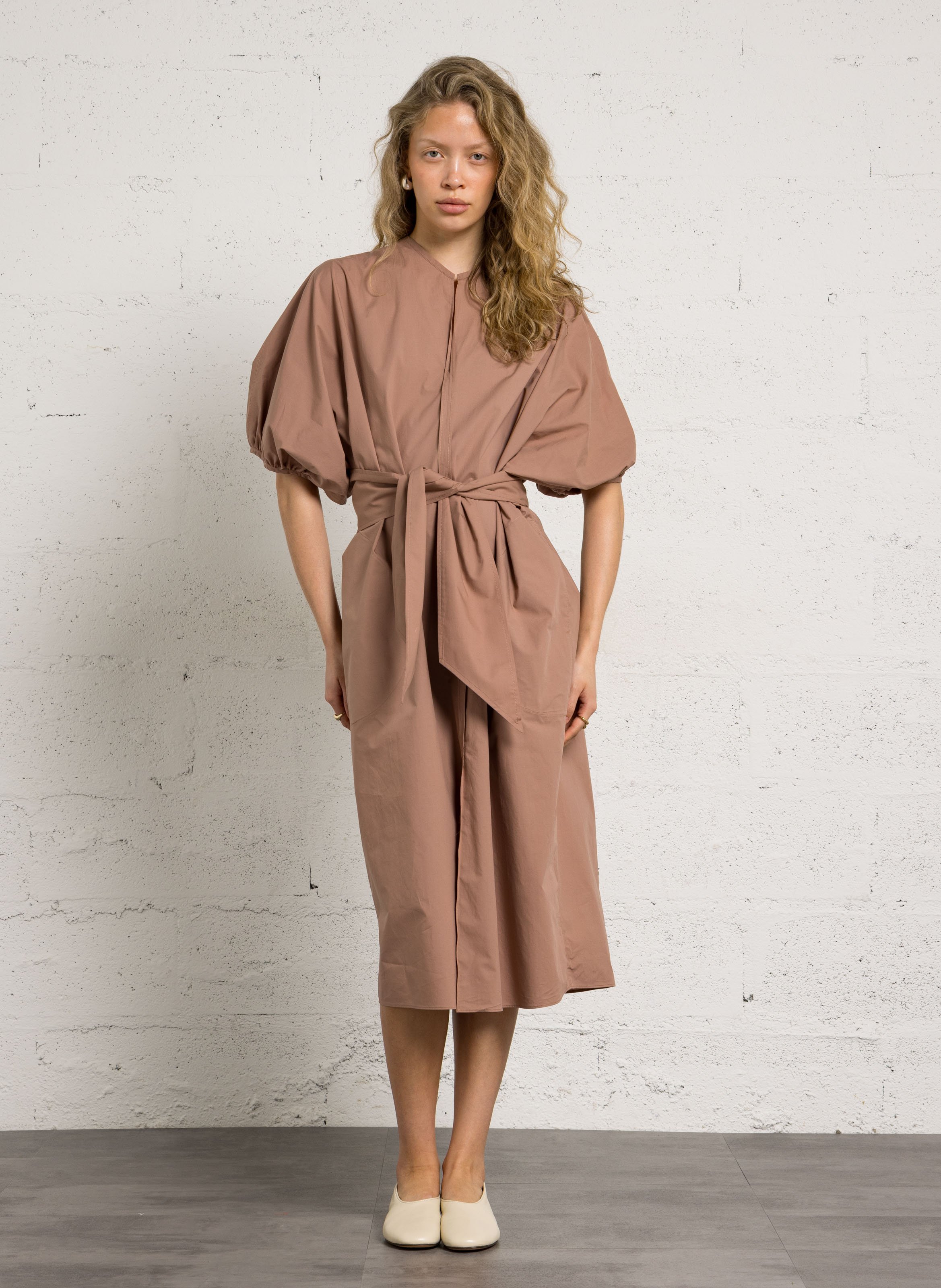 Robe longue col v en coton organique alger SOEUR Rose