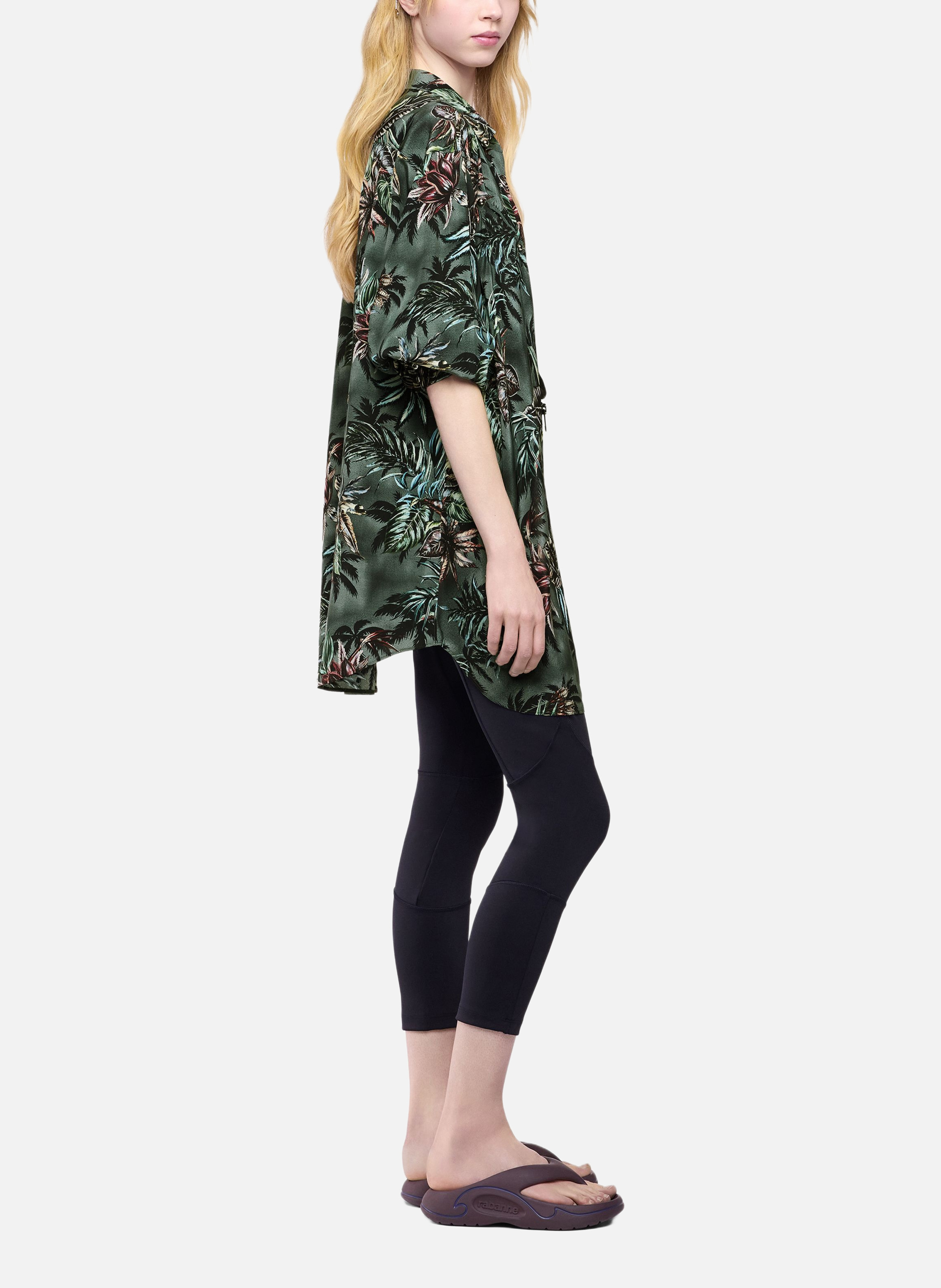 Chemise oversize en crêpe de soie imprimé floral RABANNE Vert
