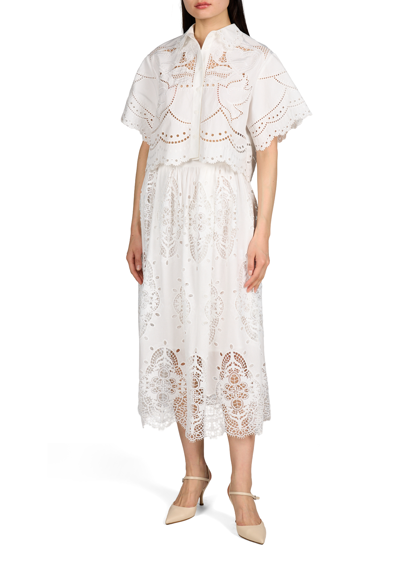 Chemise cropped brodée à manches courtes BERENICE Blanc