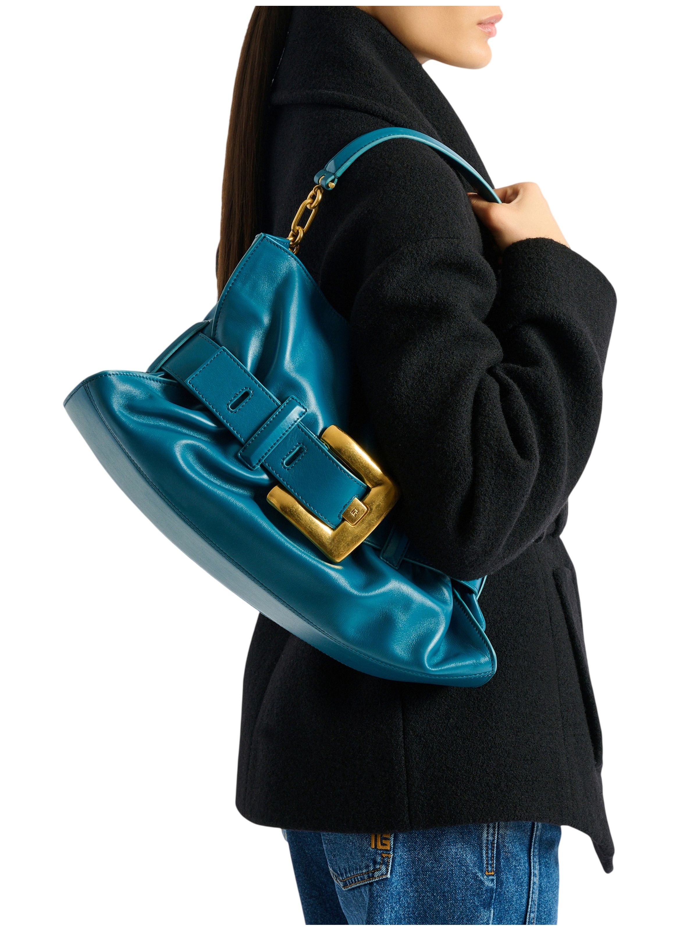 Sac anthem medium en cuir lisse BALMAIN Bleu