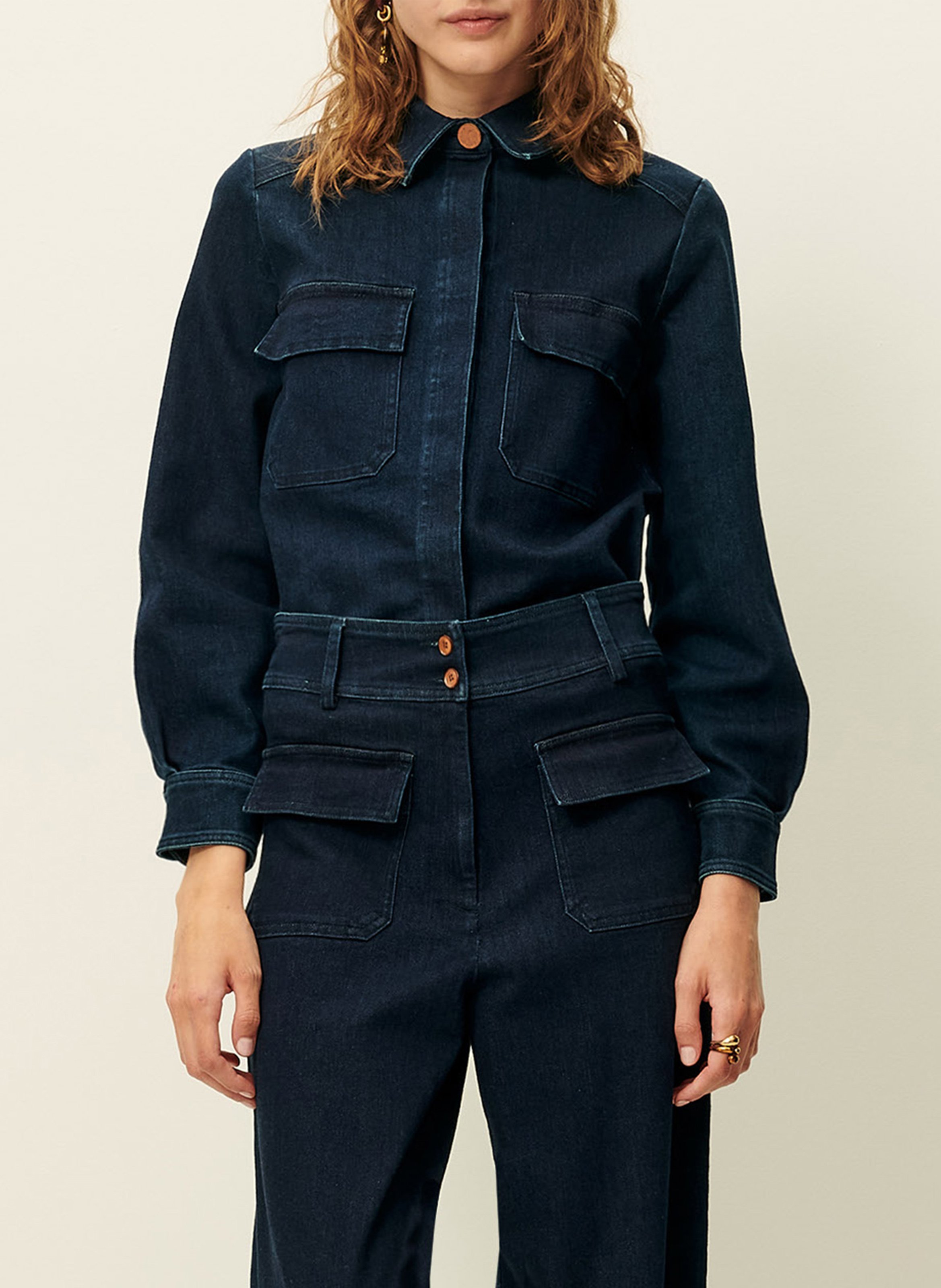 Veste courte droite en denim de coton léger guggen SESSUN Bleu