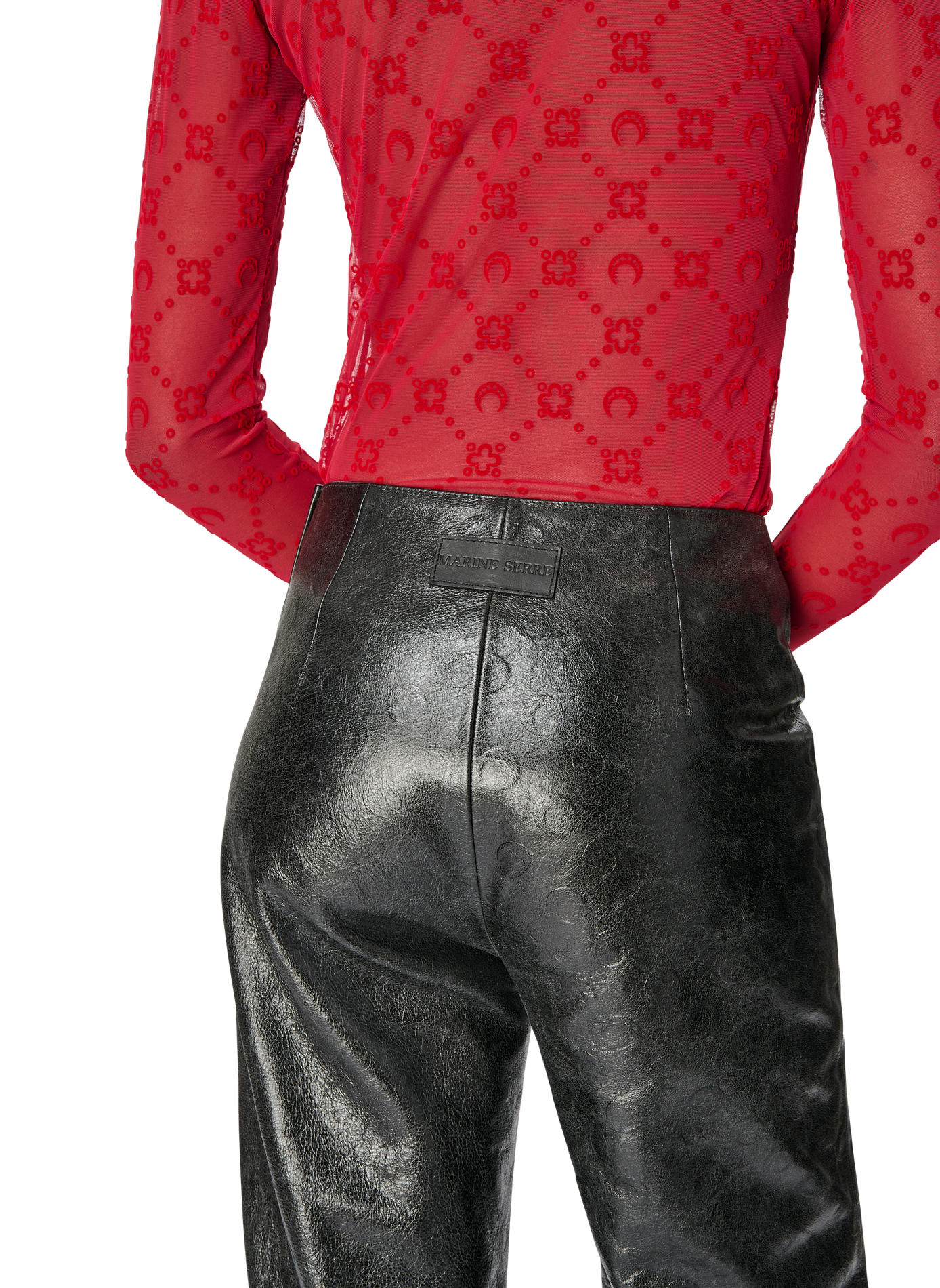 Glossy moon leather straight trousers MARINE SERRE Black