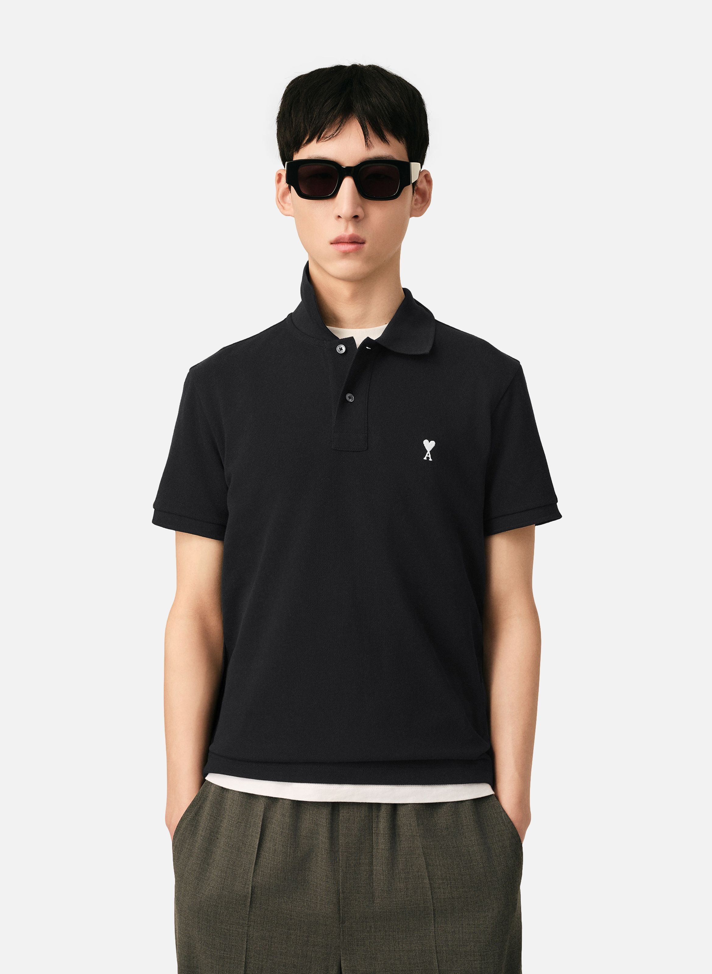 Polo ami de coeur en coton AMI PARIS Noir