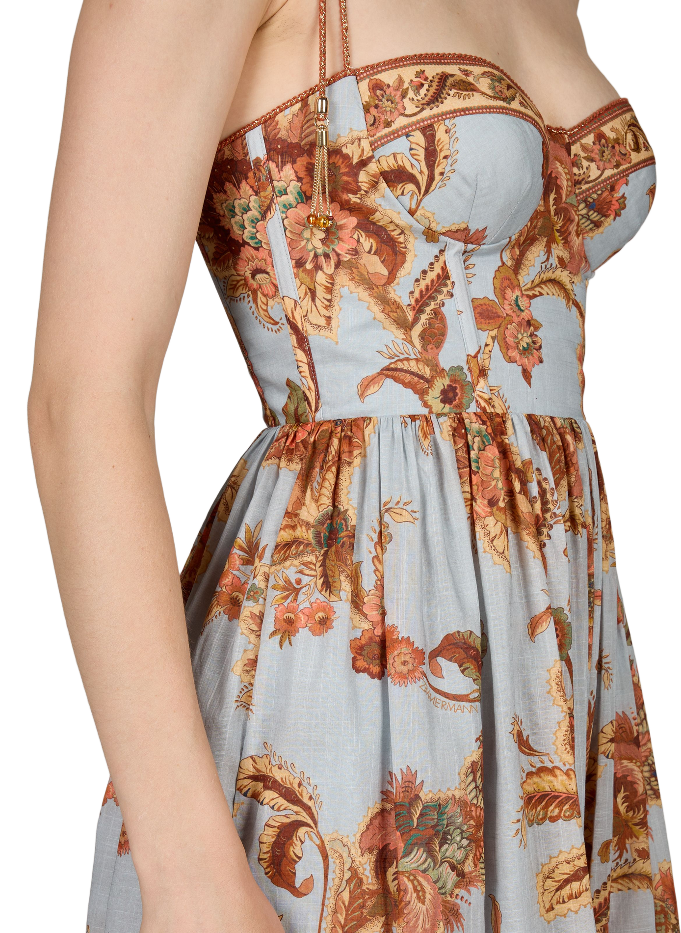 Bedrucktes Blumenkleid mit Korsett aus Baumwolle ZIMMERMANN Orange