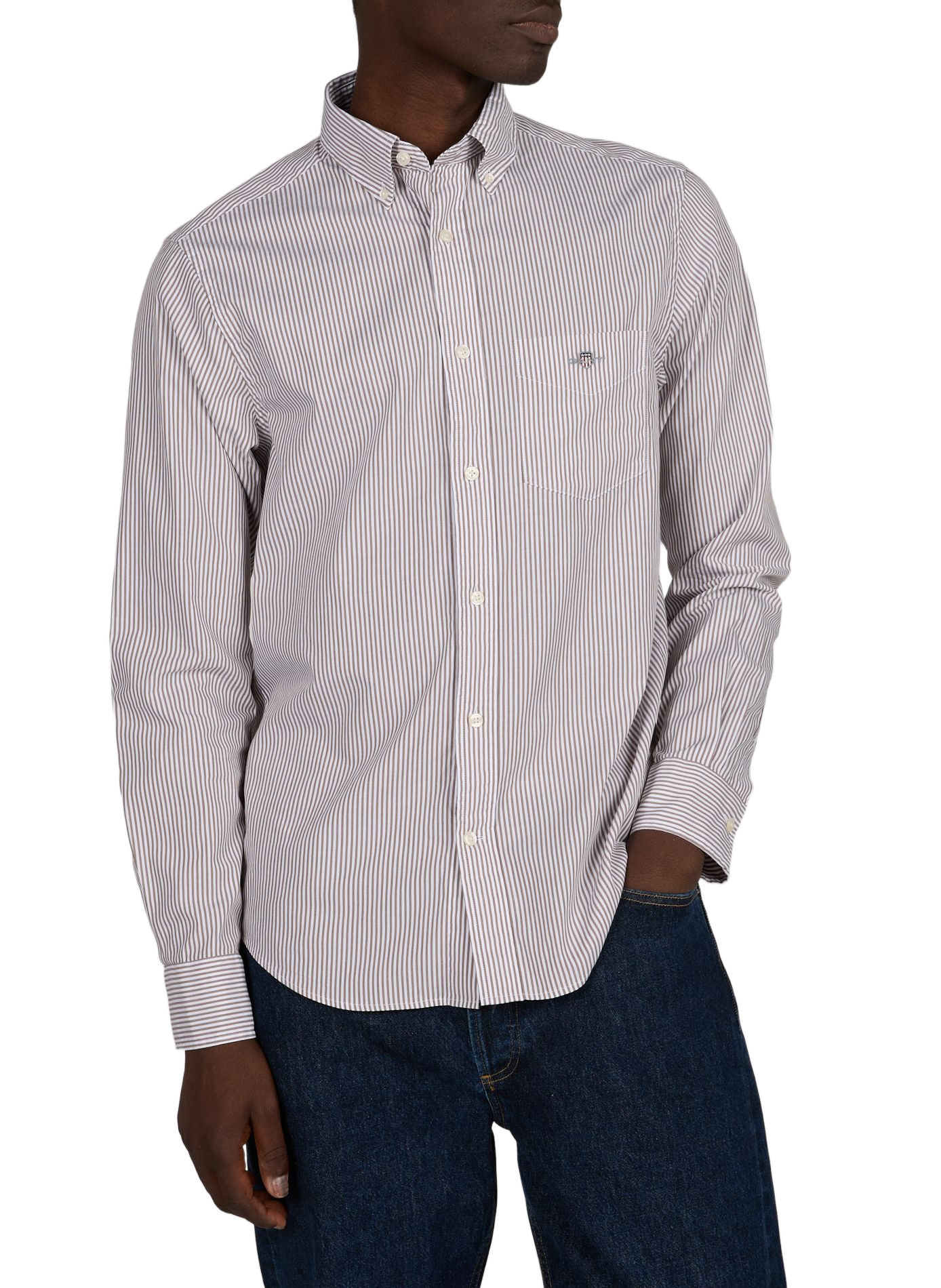 Regular-fit shirt with American collar in striped cotton. GANT Brown