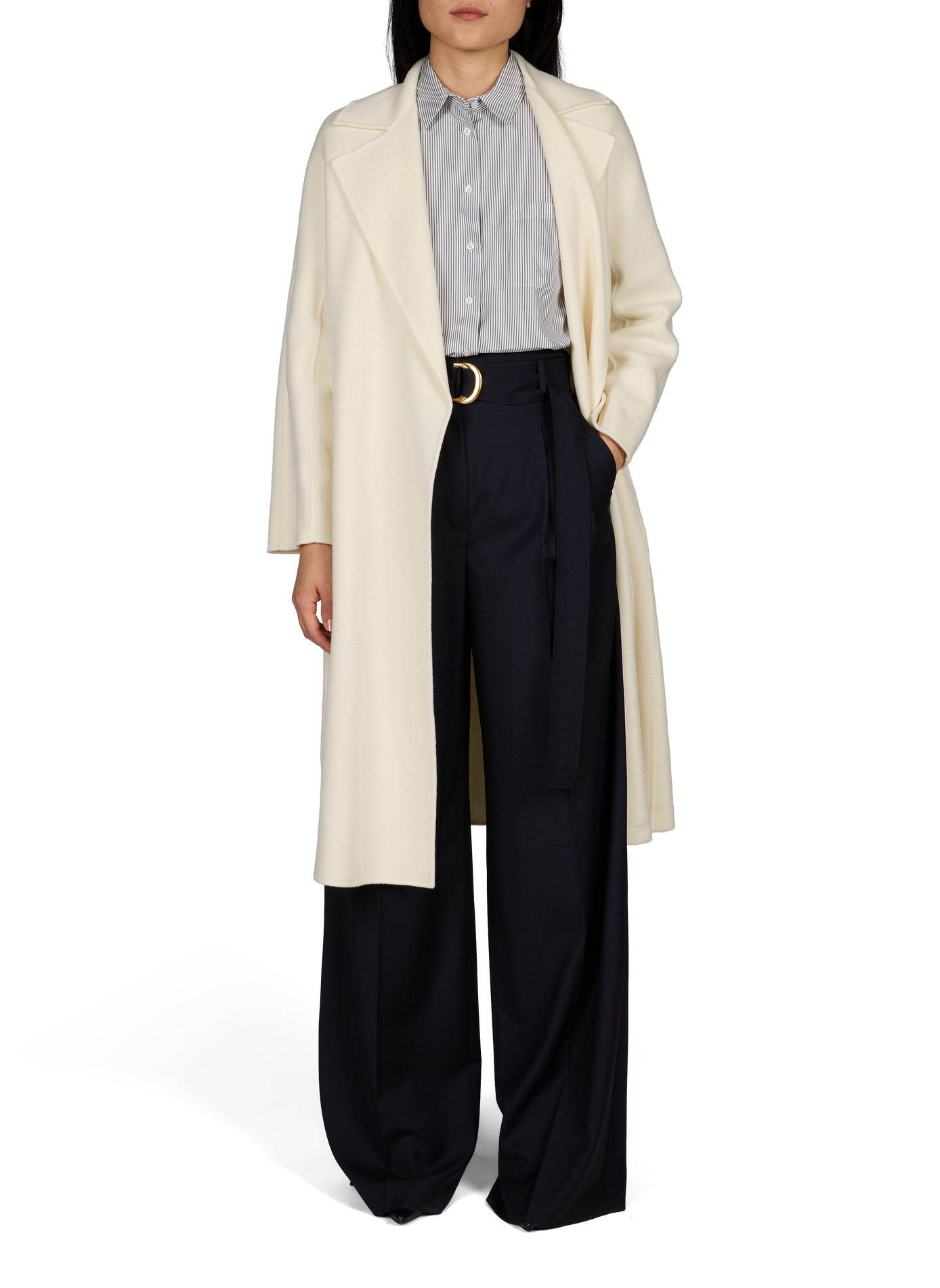 Langer Mantel aus Wollmischung mit Gürtel MAX MARA STUDIO Weiss