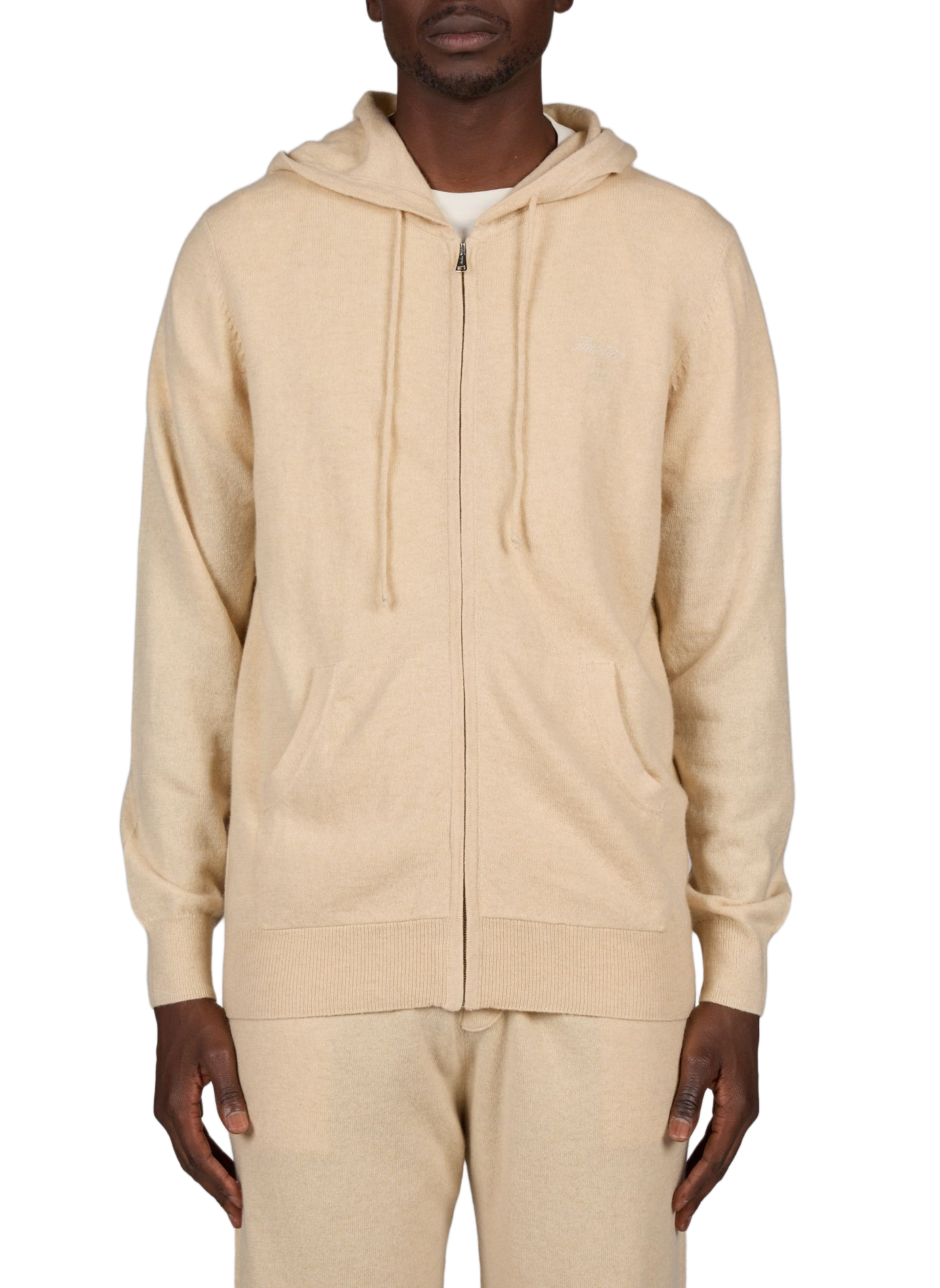 Straight hooded cardigan in fine cashmere knit AURELIEN Beige