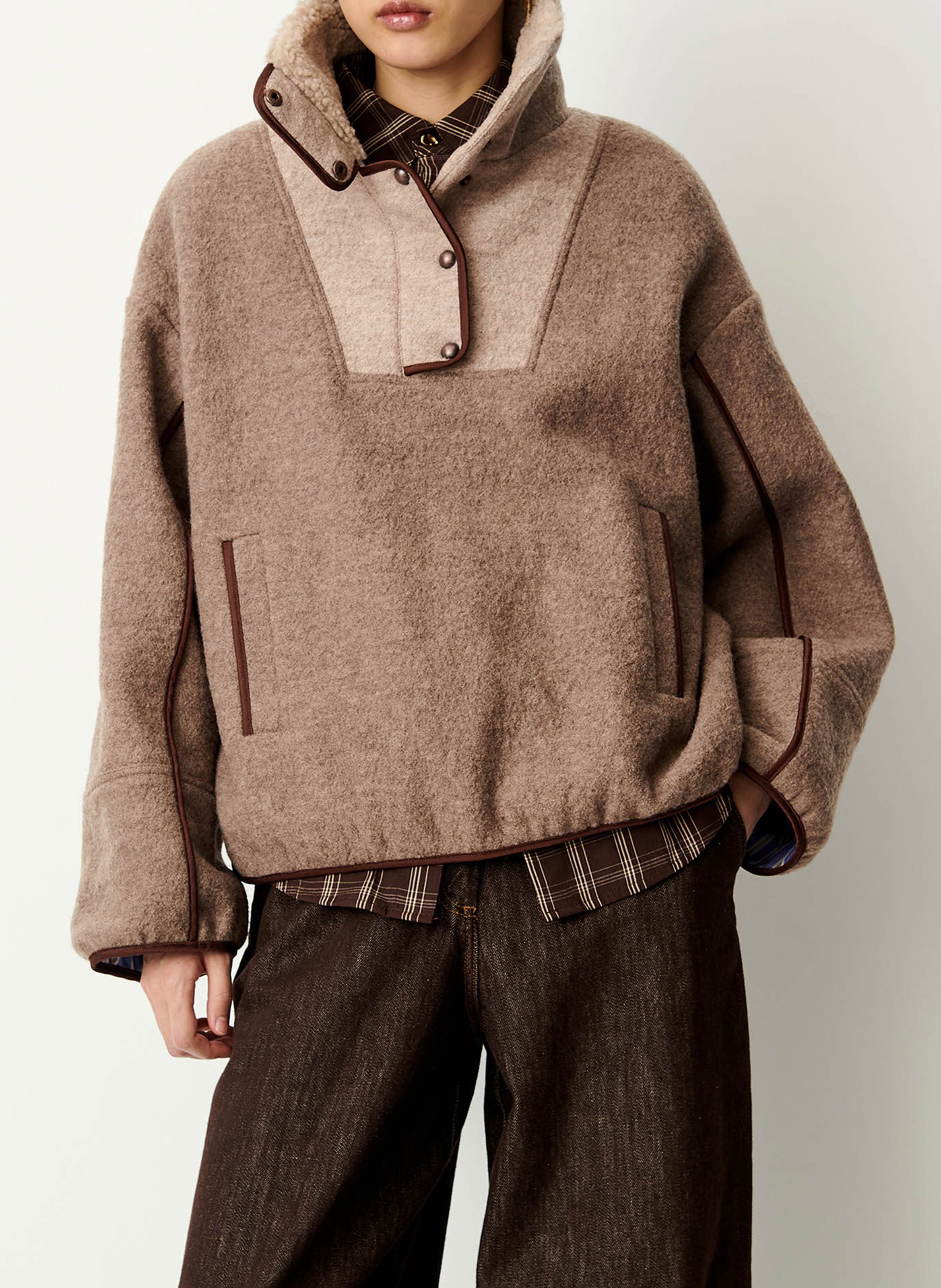 Veste col montant unie en laine nostelle SESSUN Beige