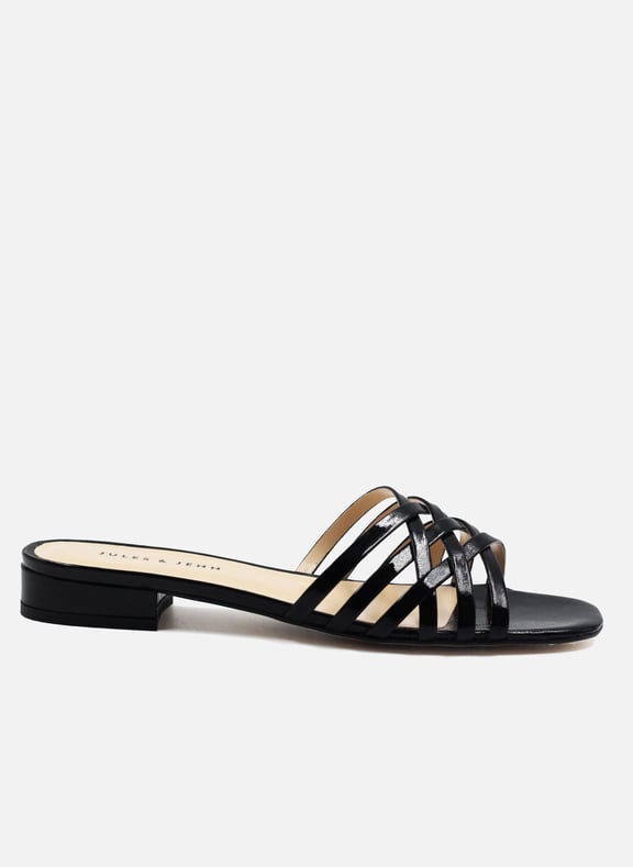 Mules plates multibrides cuir verni Noir by JULES & JENN JULES & JENN Mules plates multibrides cuir verni Noir