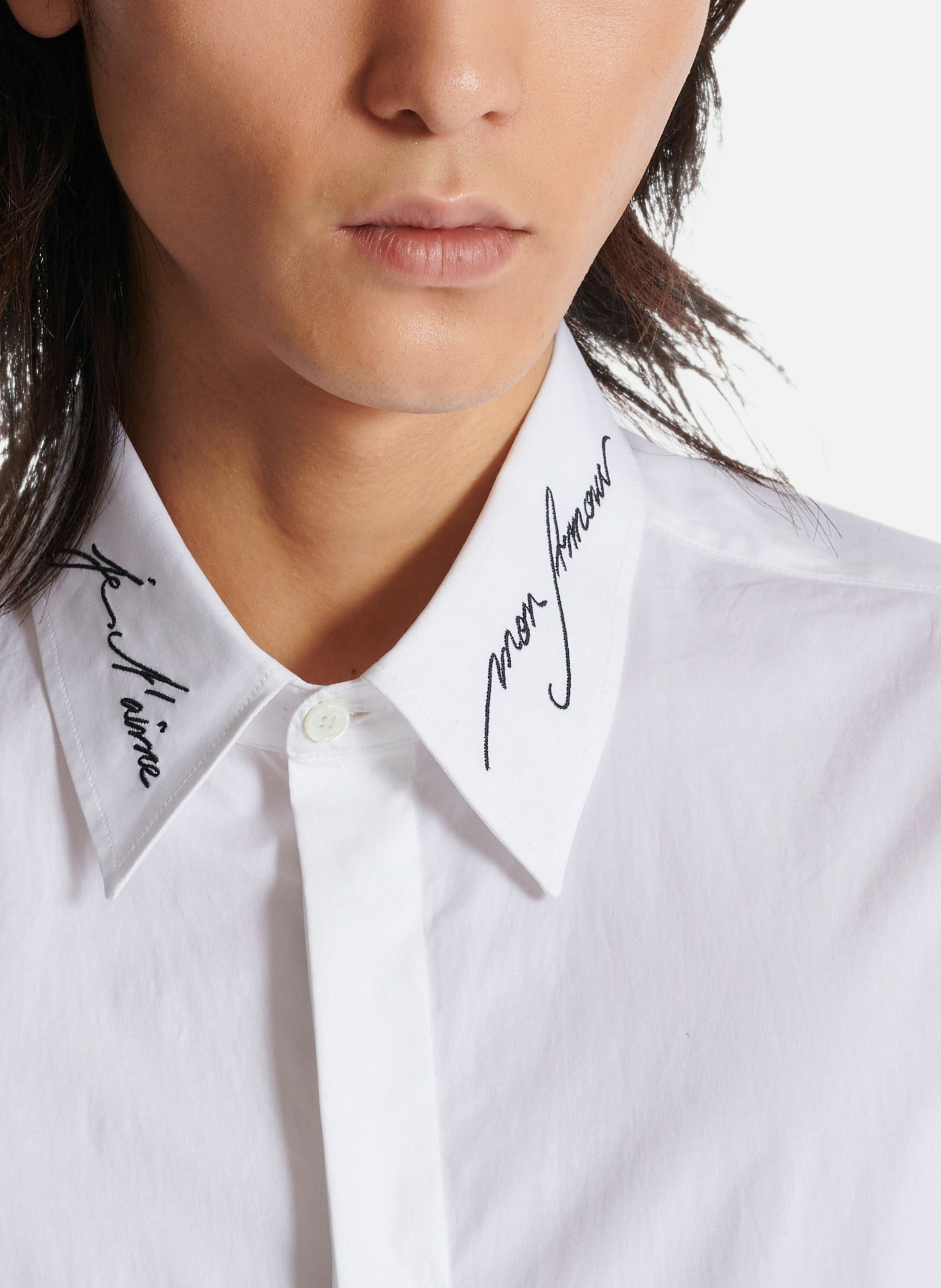 Chemise en popeline à col brodé BALMAIN Blanc
