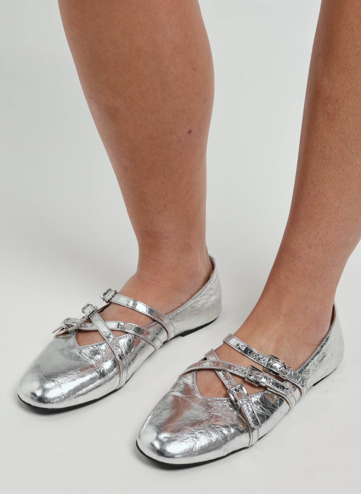 Ballerines Indy en cuir métallisé Argent