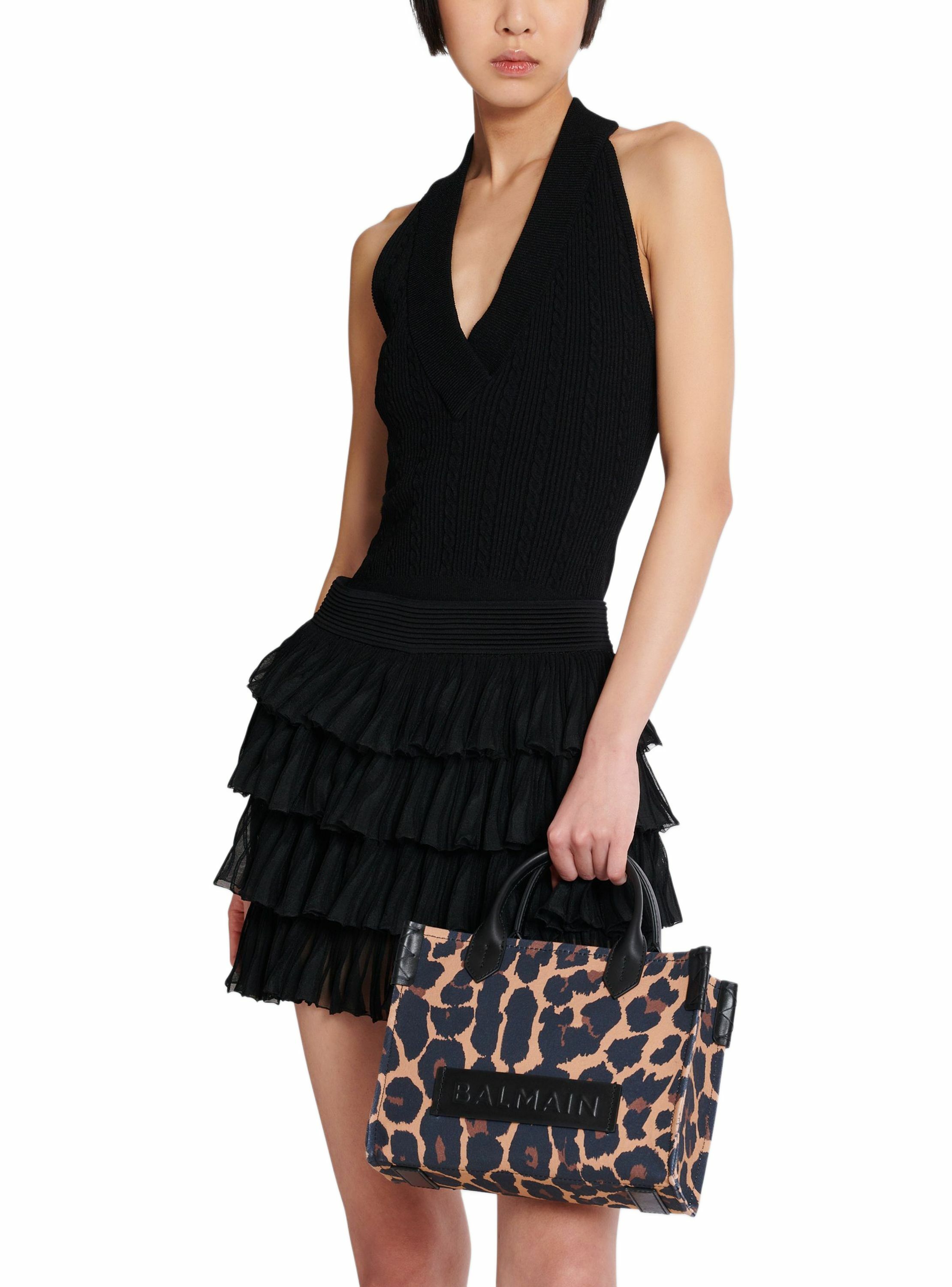 Sac cabas b-army small en toile imprimée motif léopard BALMAIN Marron