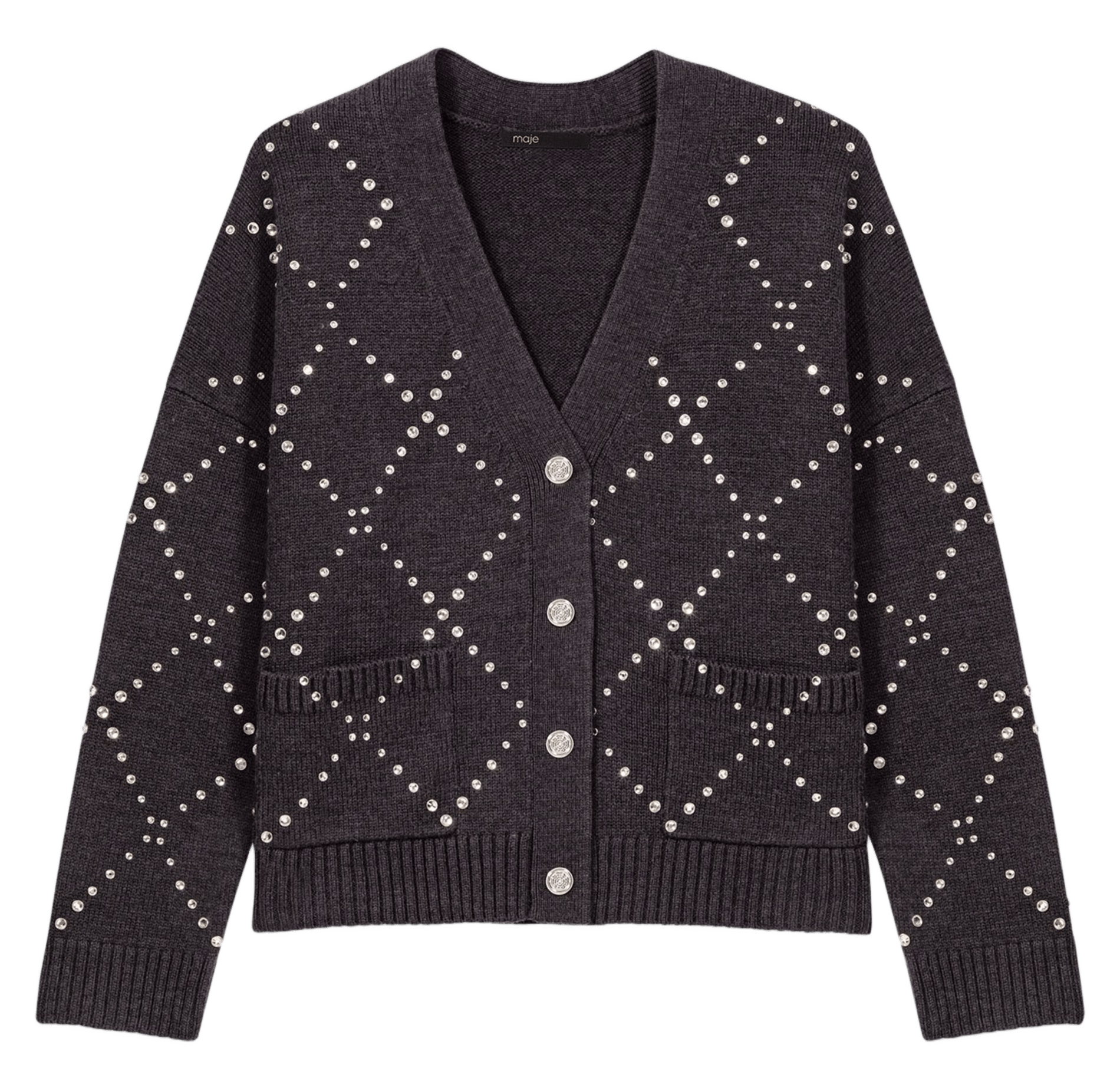 Gilet col v à strass Gris