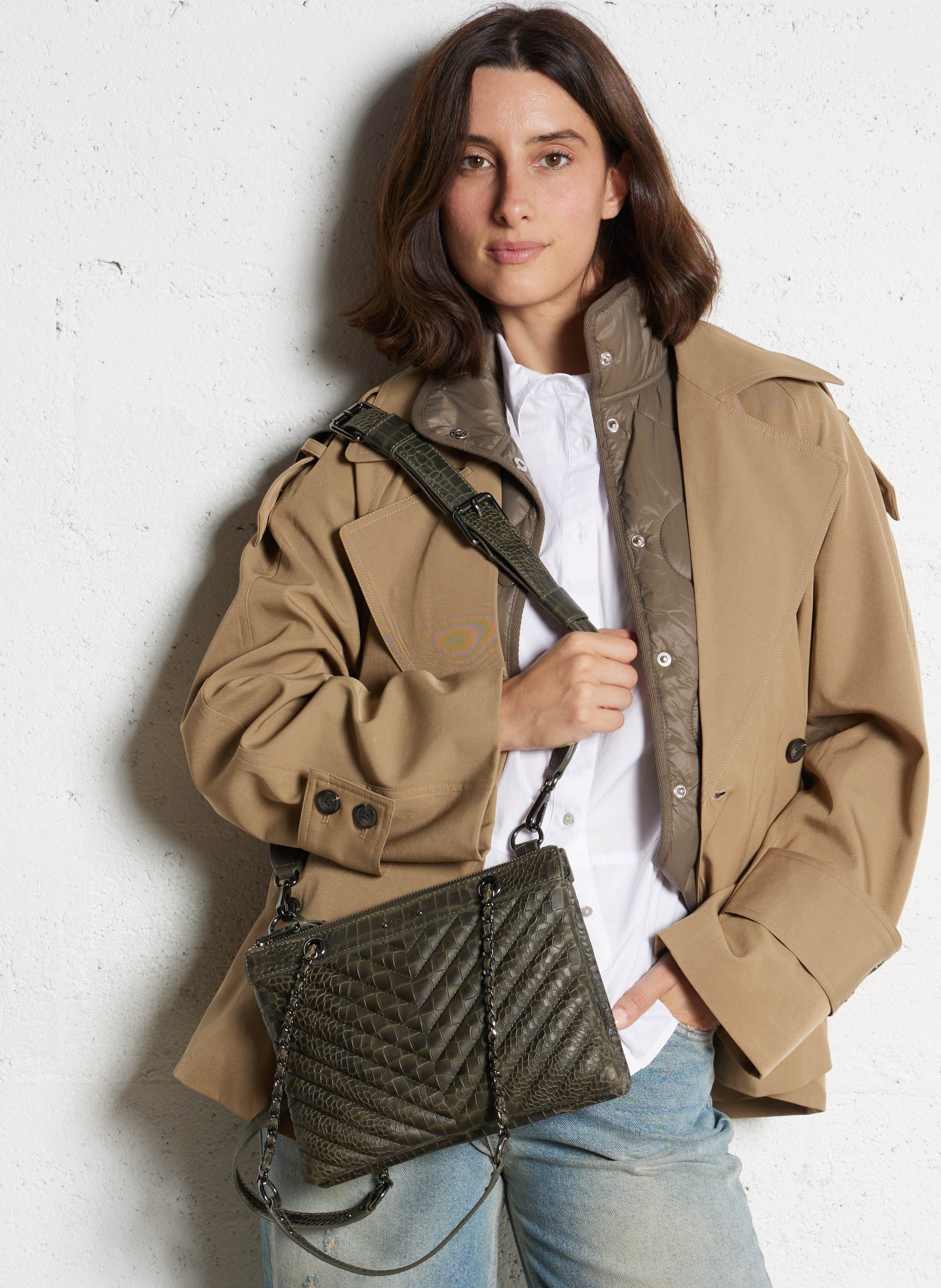 Sac bandoulière en cuir 1440 reporter IKKS Kaki