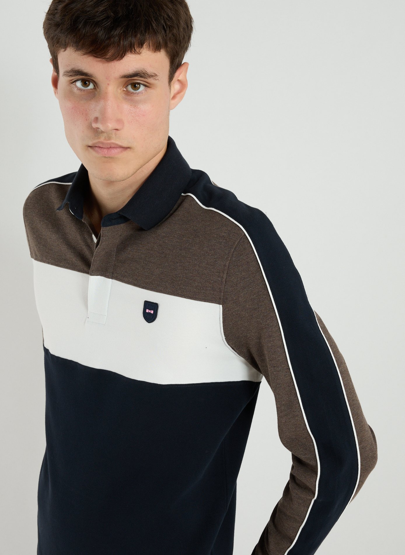 Long-sleeved polo shirt with logo EDEN PARK Brown