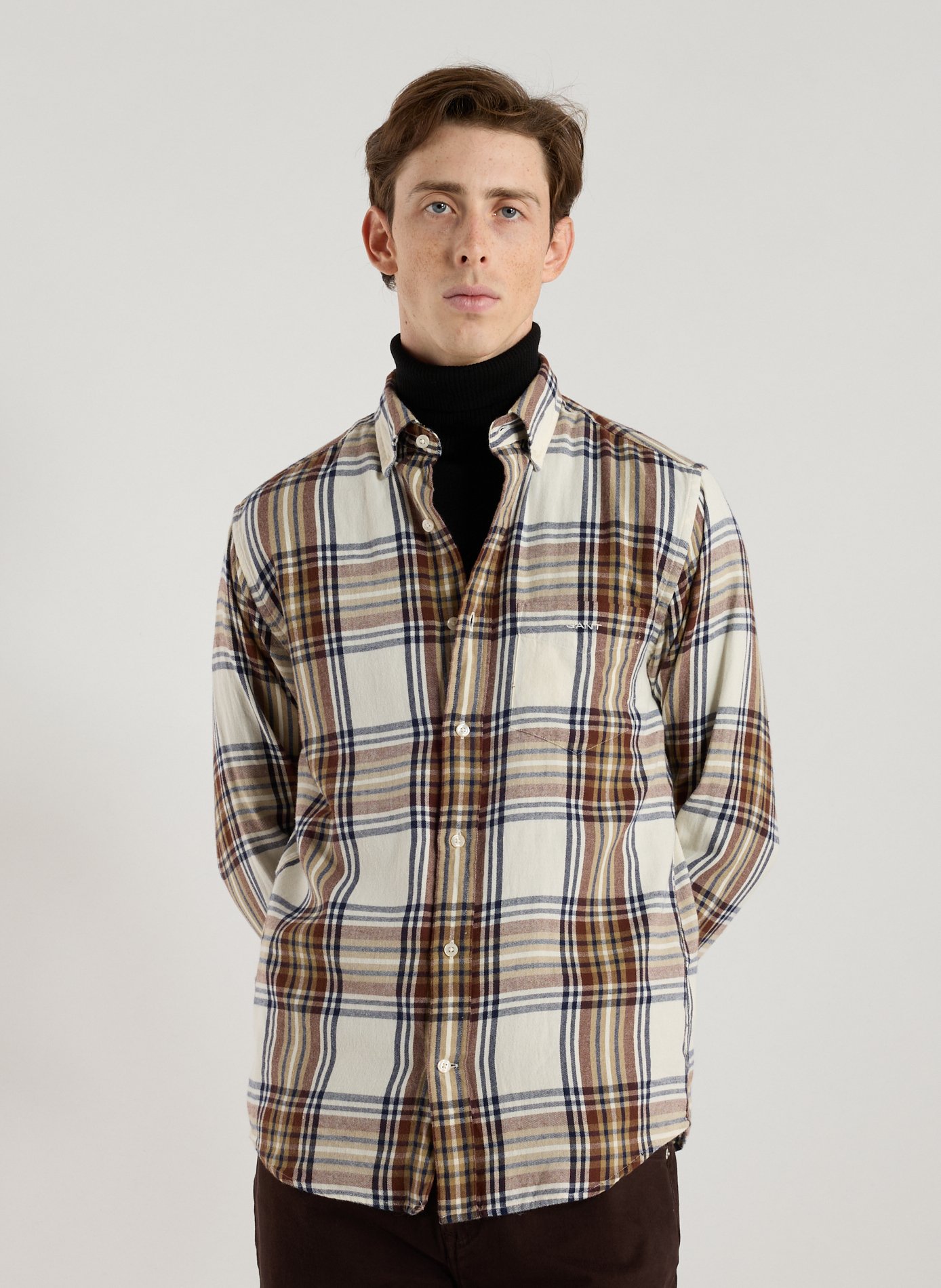 GANT Chemise droit à carreaux en coton Beige