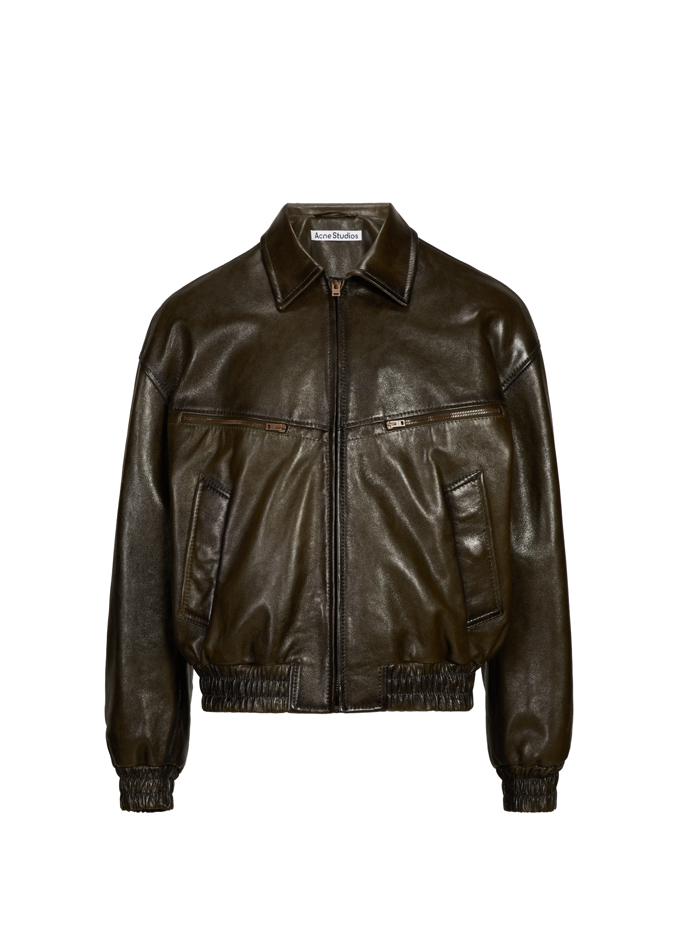 ACNE STUDIOS Blouson bomber en cuir d'agneau Kaki