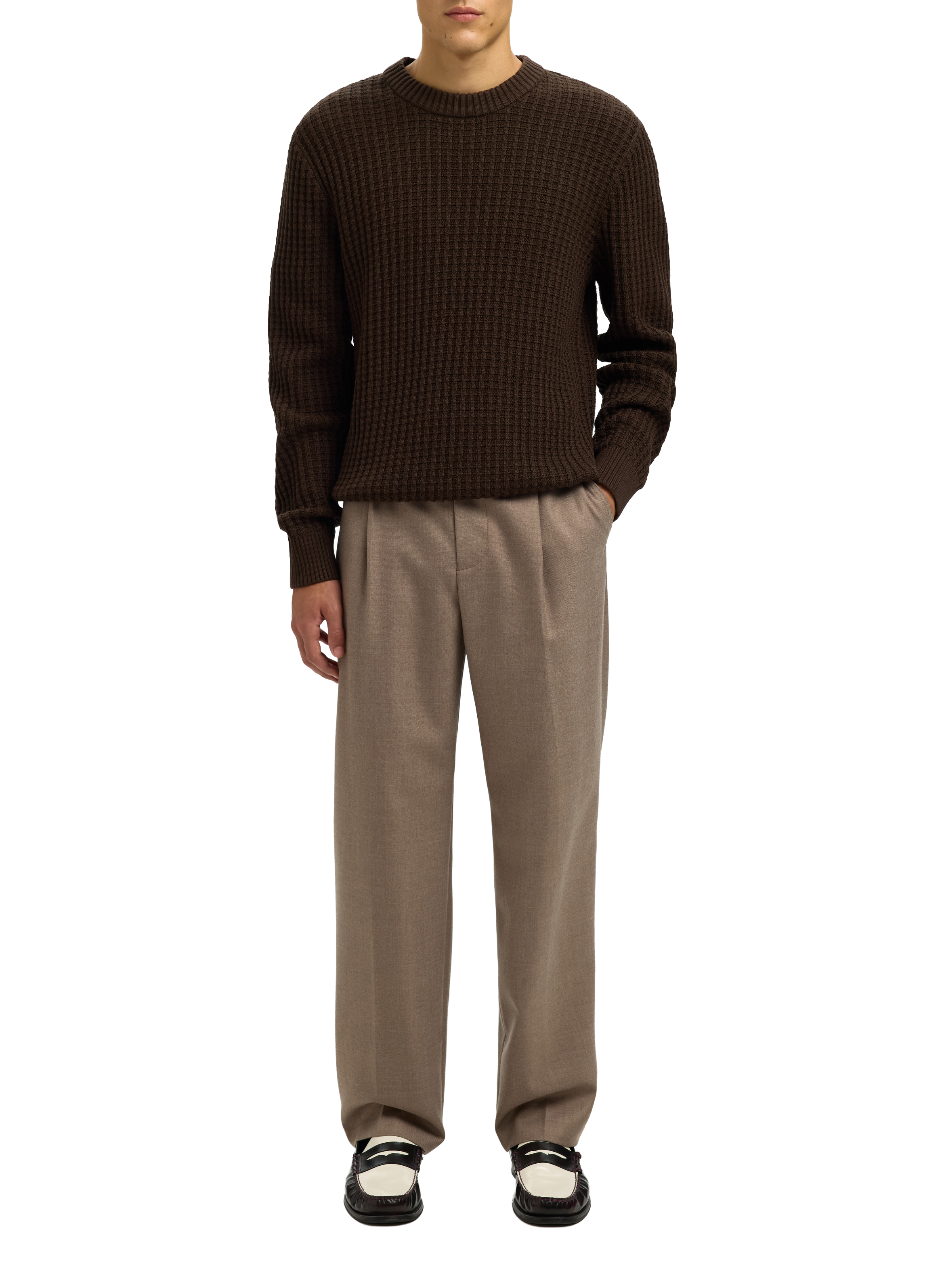 Pull col rond en coton SELECTED Marron