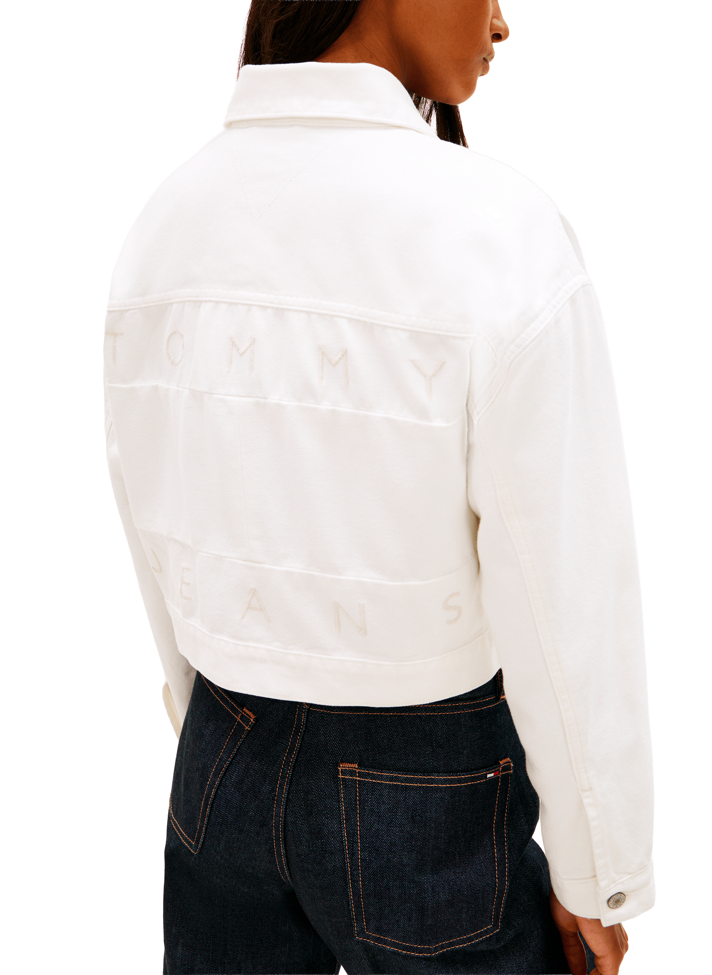 Veste courte en denim de coton TOMMY HILFIGER Beige